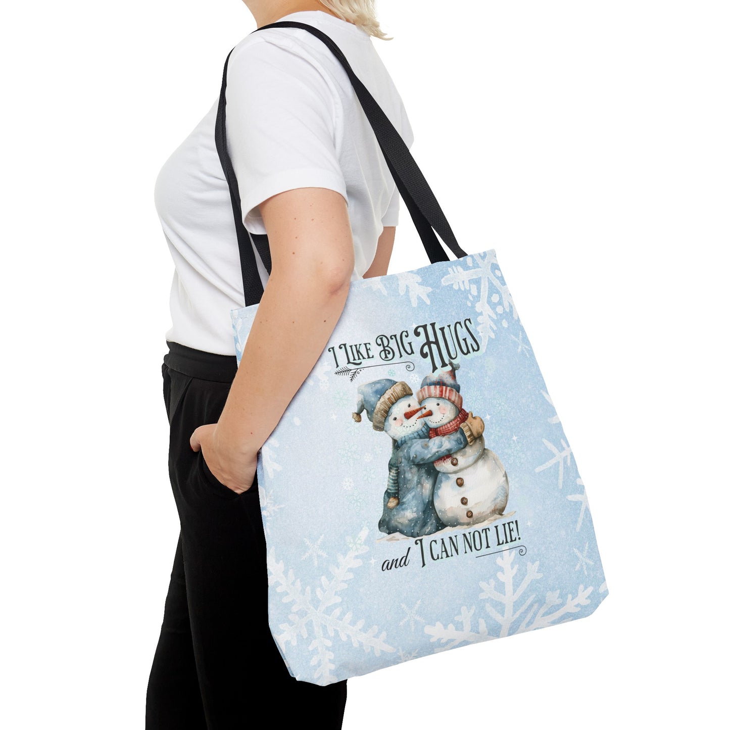 Snowman I Like Big Hugs Tote Bag, Christian Merch, Christmas Travel Bag, Bible Bag, , Book Bag, Getaway Bag, Secret Santa Gift, Gift for Church People