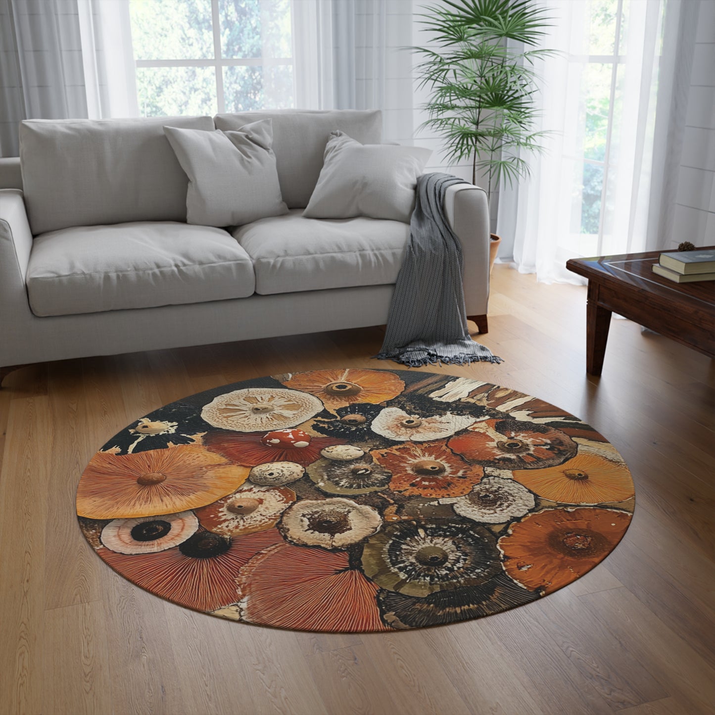 Round Mushroom Area Rug, Funky & Unique Fairycore Area Rugs, Unique 60" Round Rug, Custom Print Available