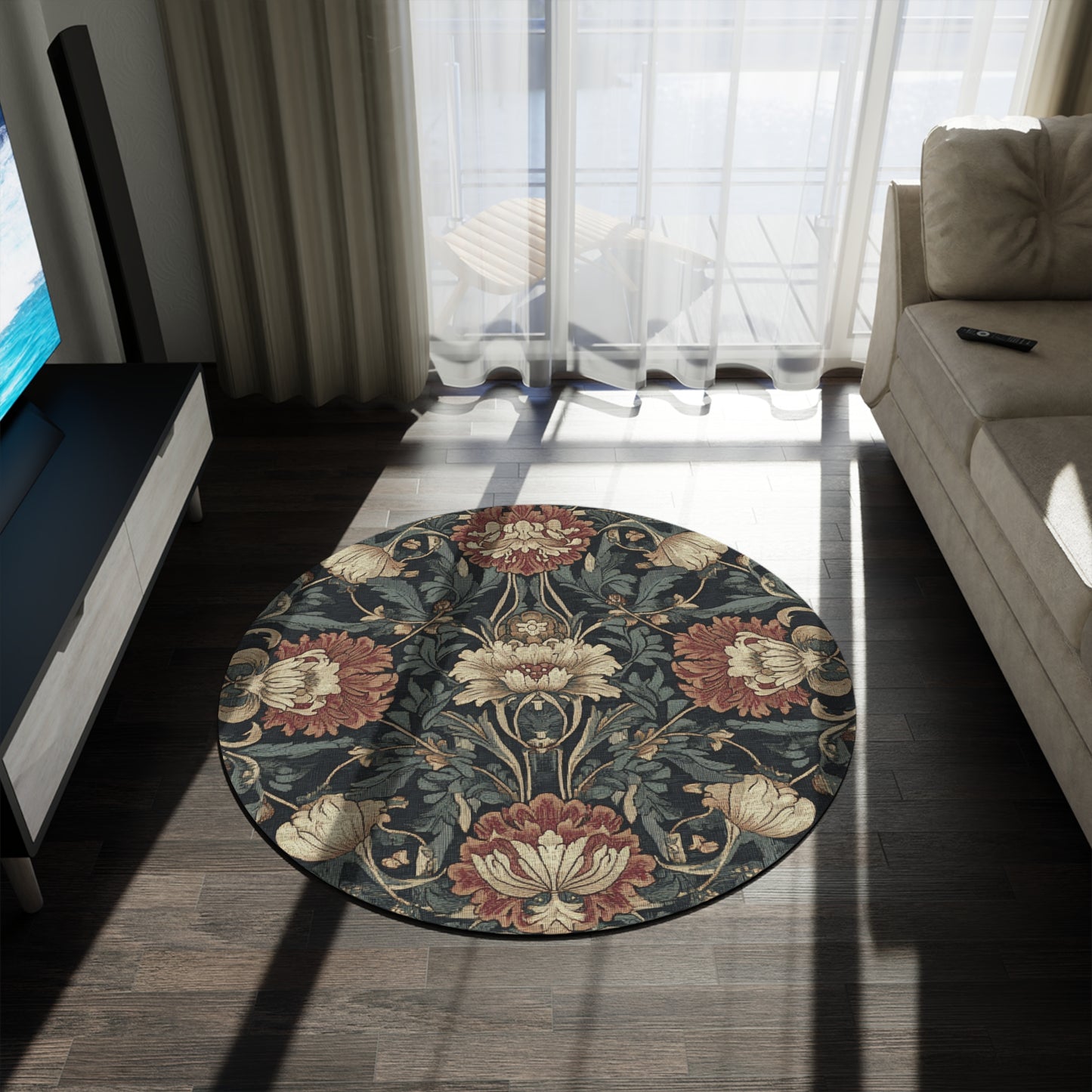 William Morris Inspired Round Area Rug, Traditional, Colorful Cool Unique Area Rugs, Unique 60" Round Rug, Custom Print Available