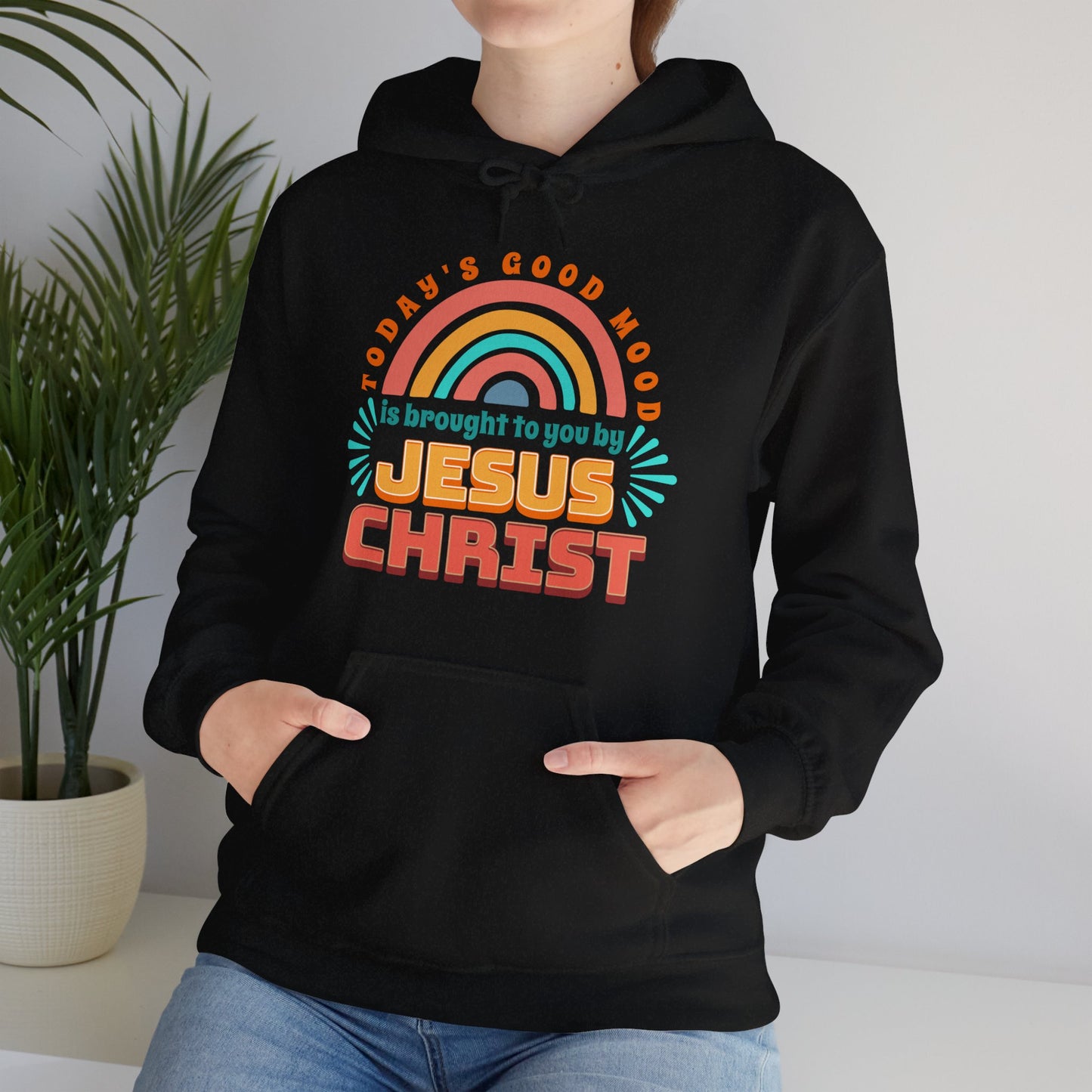Today's Good Mood is Brought to you by Jesus Christ Unisex Heavy Blend™ Hooded Sweatshirt, Christian Merch, Christian Streetwear, Ministry Shirt, Faith Based Shirt, Praise Hoodie