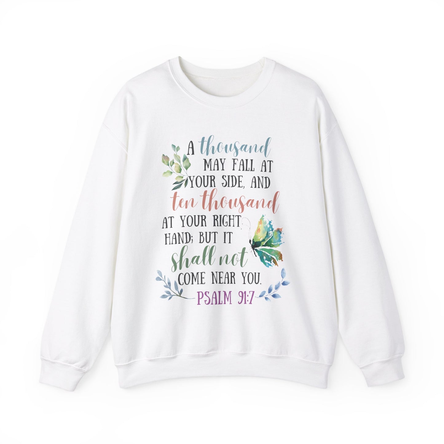 Psalm 91:7 Sweatshirt - Unisex Heavy Blend™ Crewneck Sweatshirt, Jesus Lovers, Christian Gifts, Faith Apparel, Christian Merch, Jesus Apparel