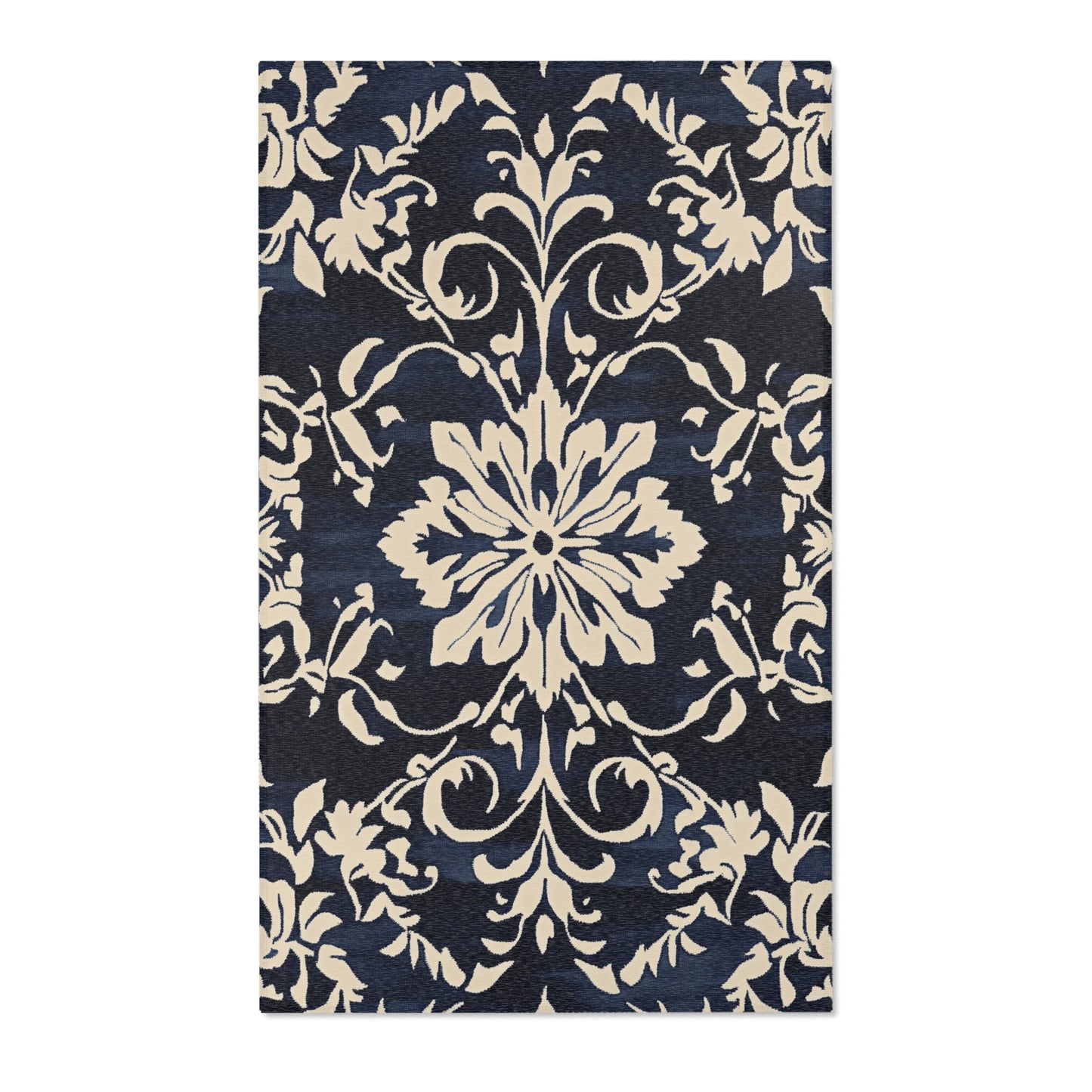 Modern Boho Floral Navy Area Rug, Funky, Colorful, & Unique Area Rugs, Custom Print Rug Bathmat, 3 Sizes-24x36 in, 36x60 in and 48x72 in