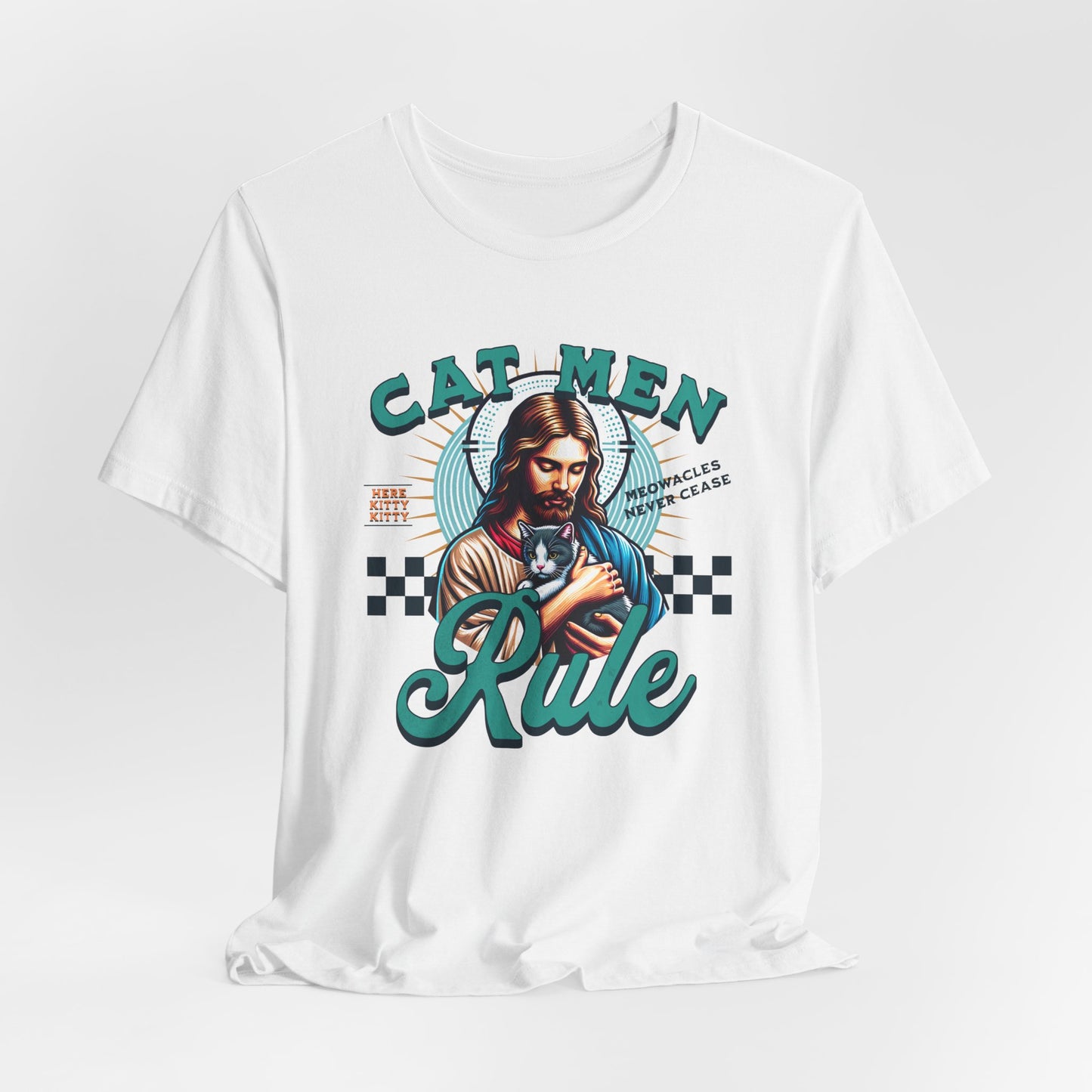 Cat Men Rule Jesus Tee, Cuddling Cat Christian Shirt, Unisex Christian T-Shirt, Funny Cat Lover Gift, Cat Dad Tee
