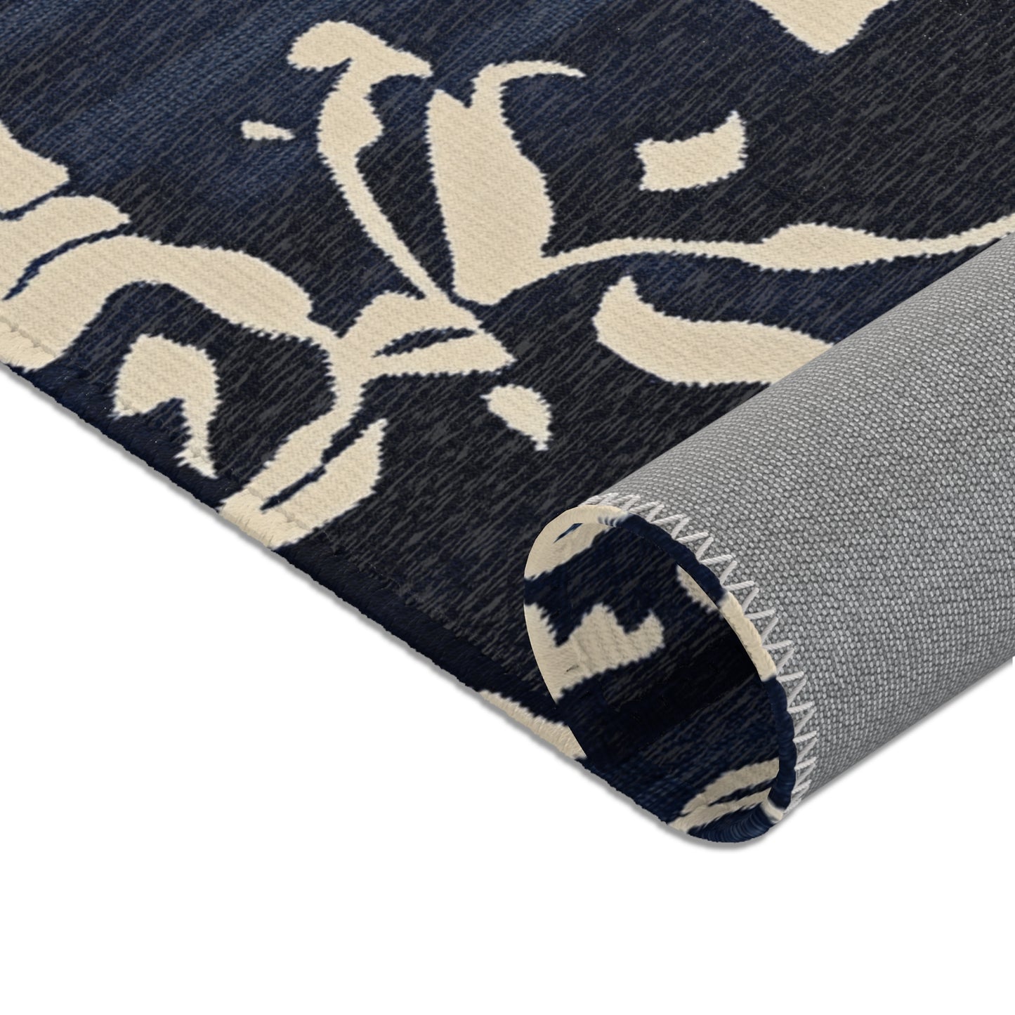Modern Boho Floral Navy Area Rug, Funky, Colorful, & Unique Area Rugs, Custom Print Rug Bathmat, 3 Sizes-24x36 in, 36x60 in and 48x72 in