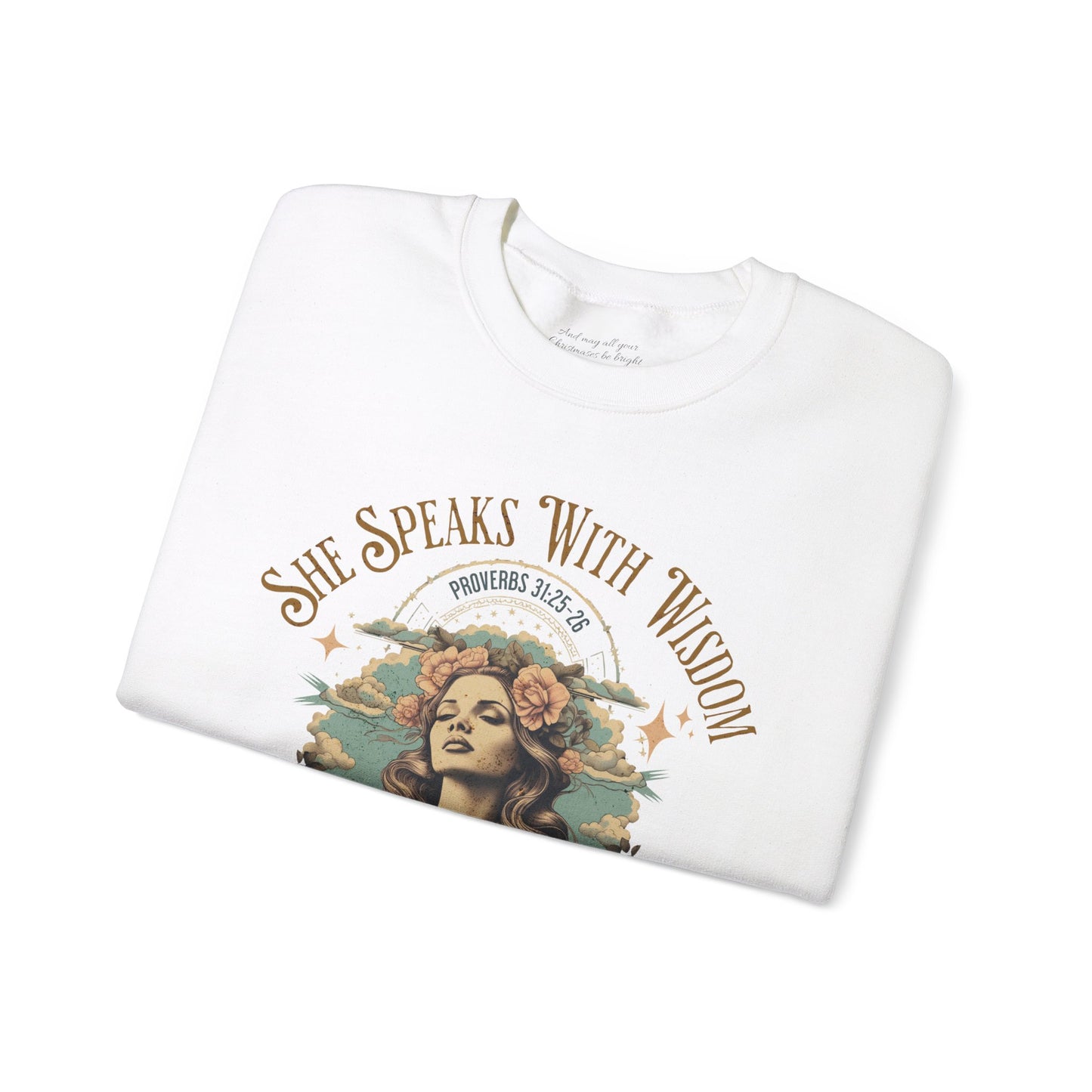 She Speaks with Wisdom Sweatshirt, Unisex Heavy Blend Crewneck, Jesus is the Reason, Jesus is King, Christian Merch, Glory to God
