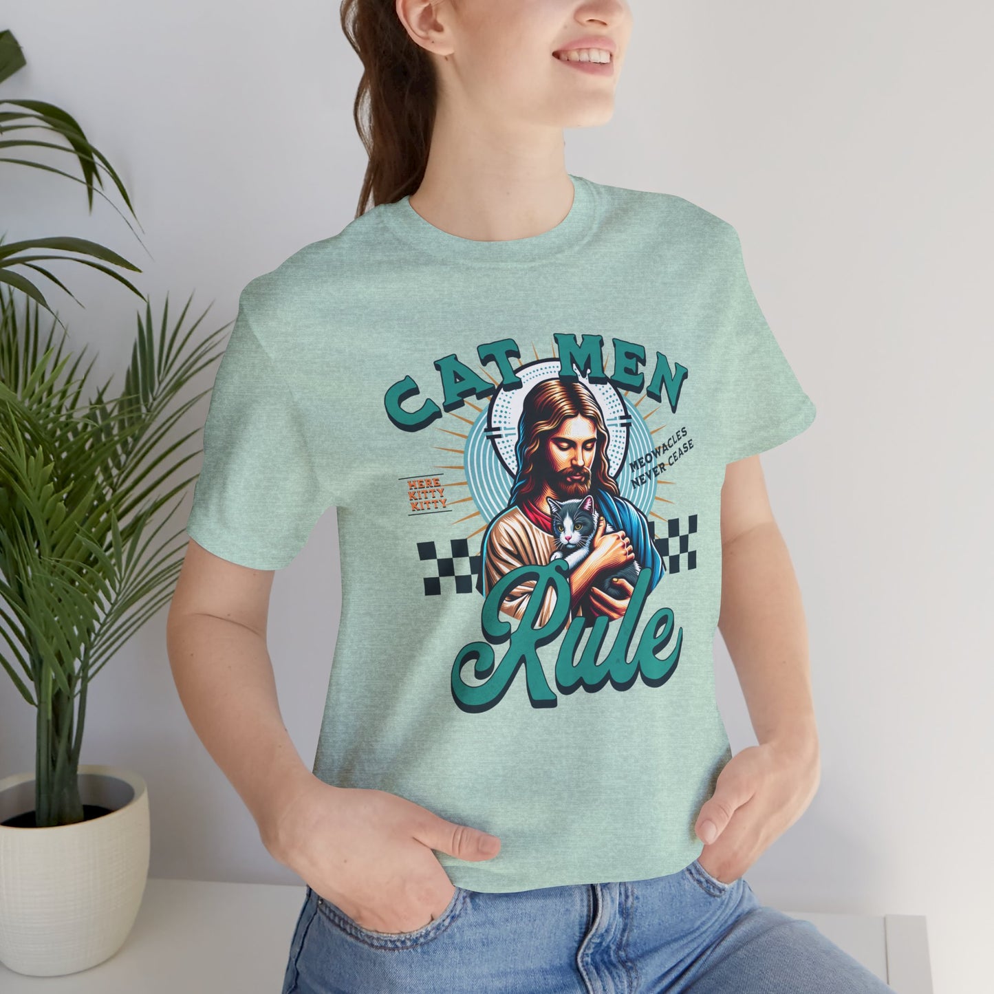 Cat Men Rule Jesus Tee, Cuddling Cat Christian Shirt, Unisex Christian T-Shirt, Funny Cat Lover Gift, Cat Dad Tee