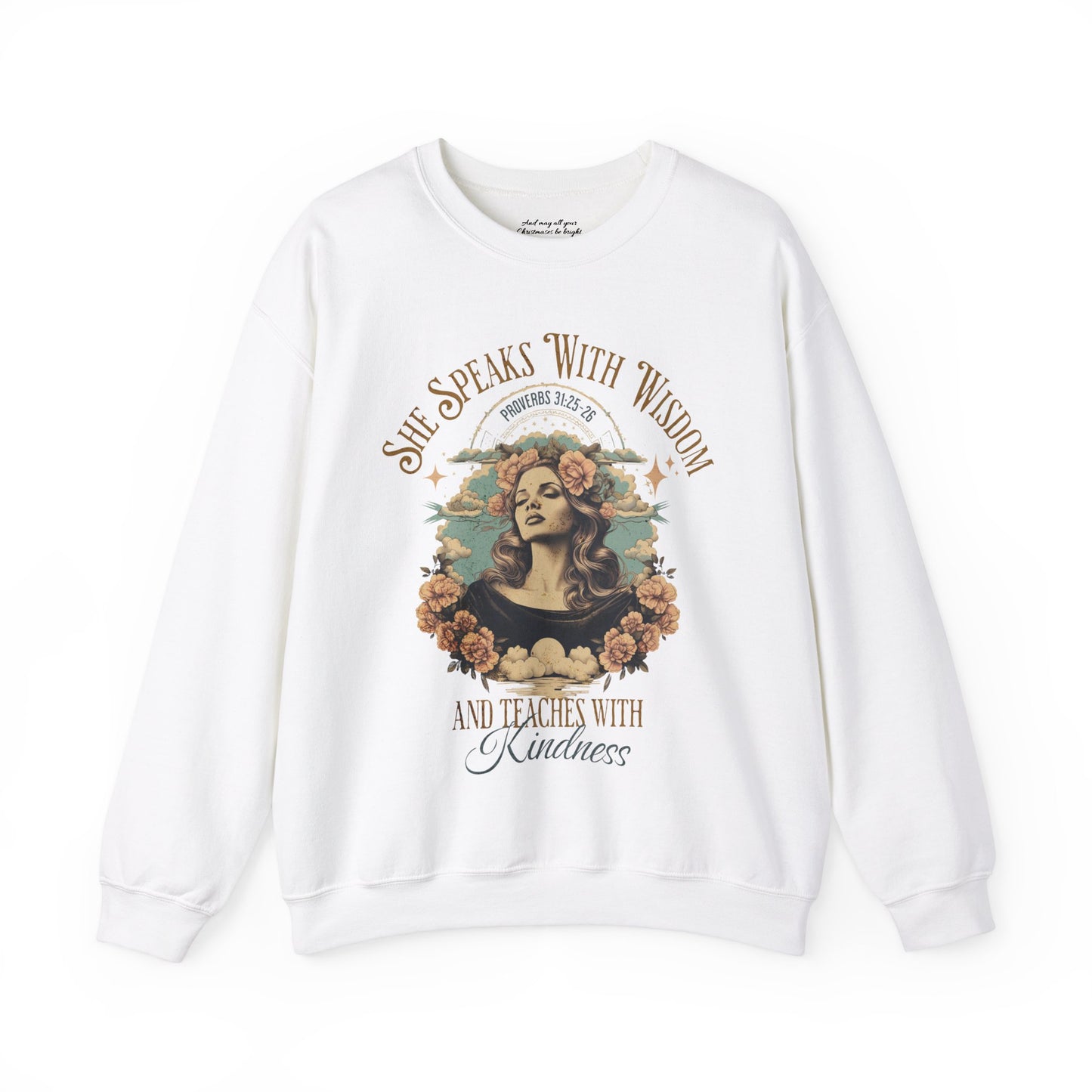She Speaks with Wisdom Sweatshirt, Unisex Heavy Blend Crewneck, Jesus is the Reason, Jesus is King, Christian Merch, Glory to God