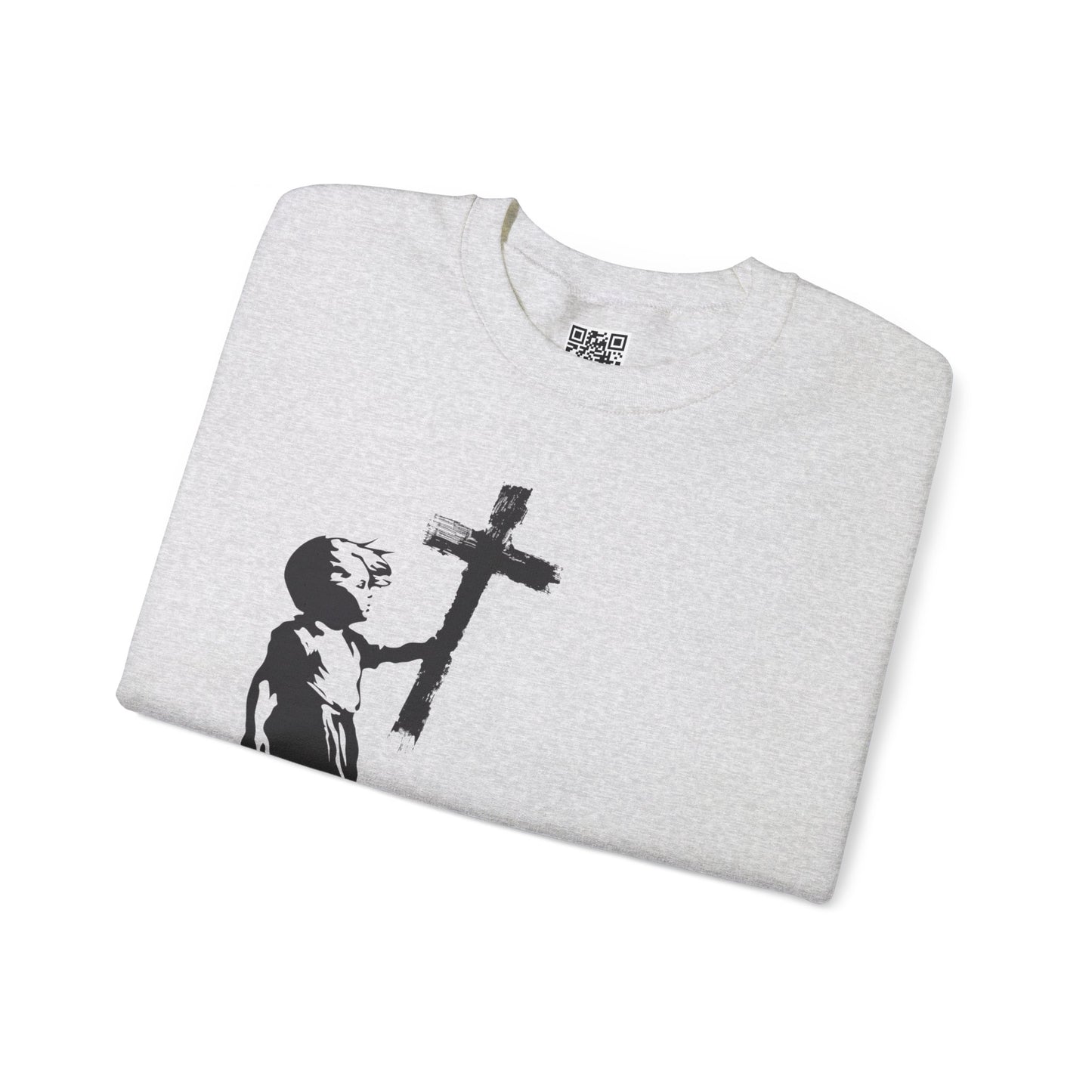 Girl with Cross Unisex Heavy Blend Crewneck Sweatshirt, Christian Merch, Christian Streetwear, Ministry Shirt, Faith Based Shirt, Jesus Apparel