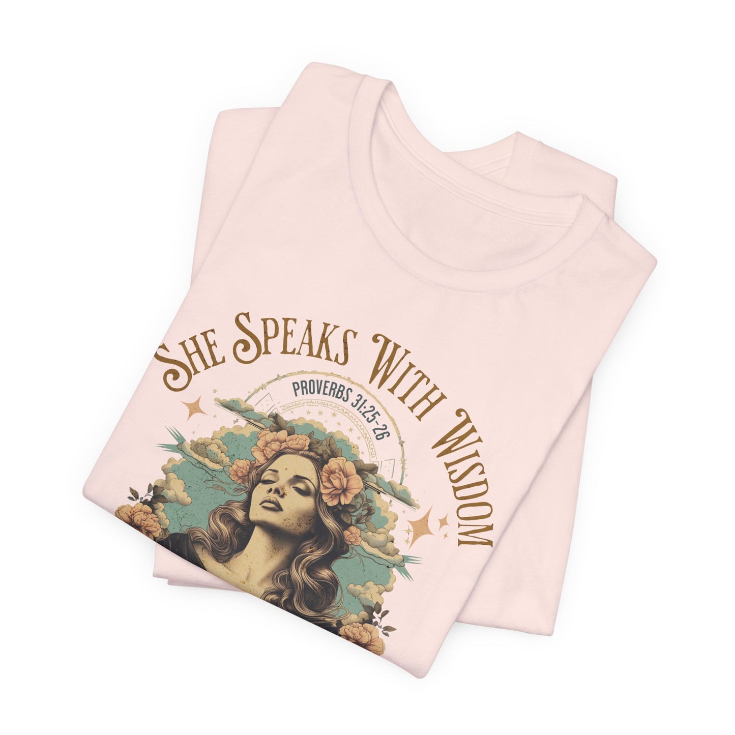 She Speaks with Wisdom T-Shirt - Unisex Jersey Short Sleeve Tee, Christian Merch, Christian Streetwear, Faith Based Shirt