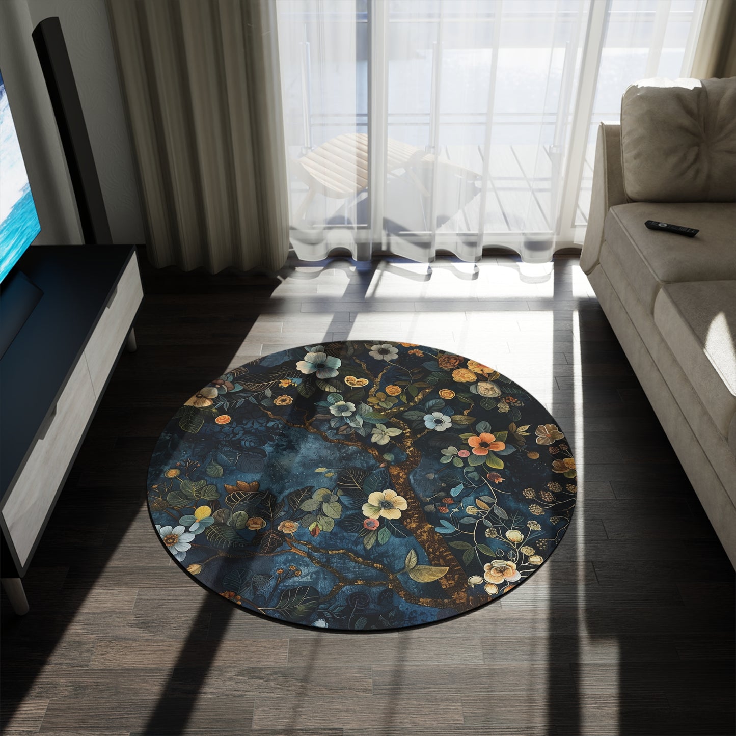 Woodland Floral Botanical Round Area Rug, Funky, Colorful Cool Unique Area Rugs, Unique 60" Round Rug, Custom Print Available