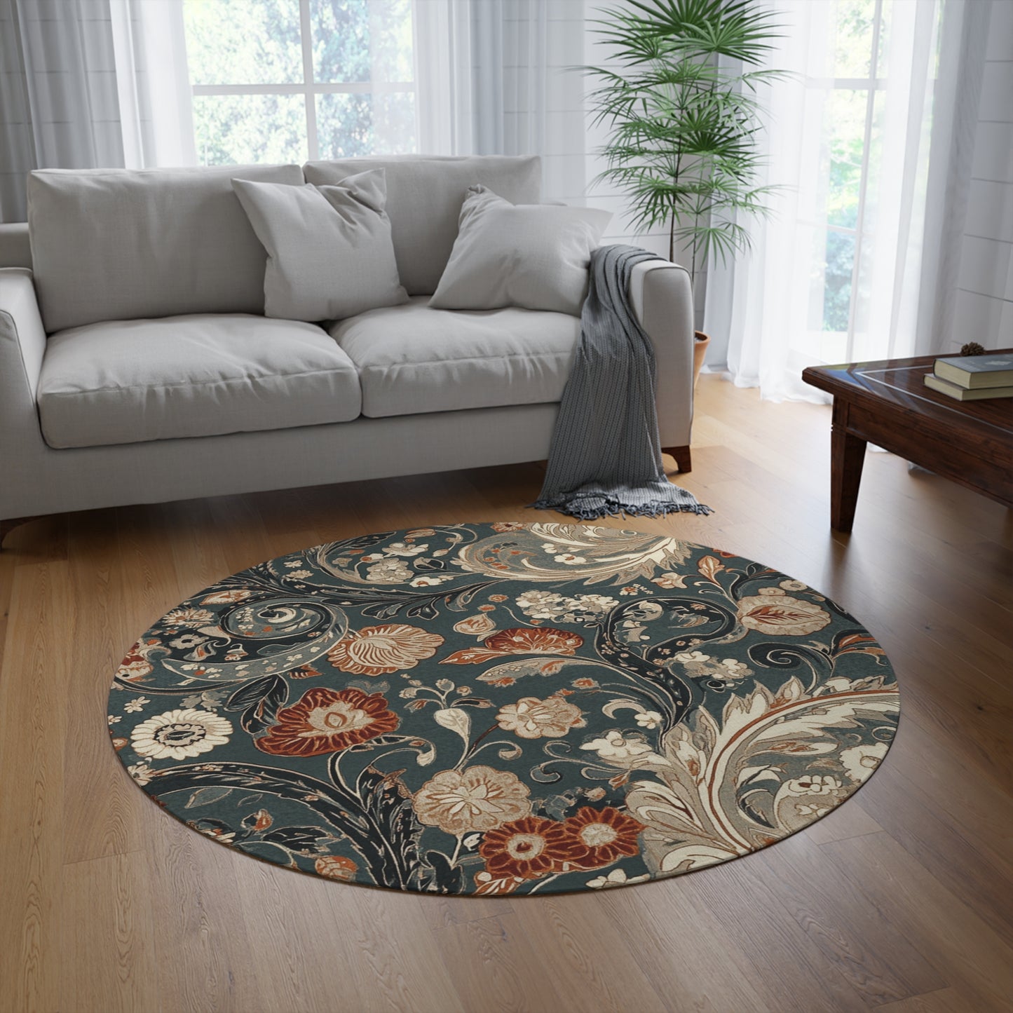 Retro Paisley Round Area Rug, Funky, Colorful Cool Unique Area Rugs, Unique 60" Round Rug, Custom Print Available