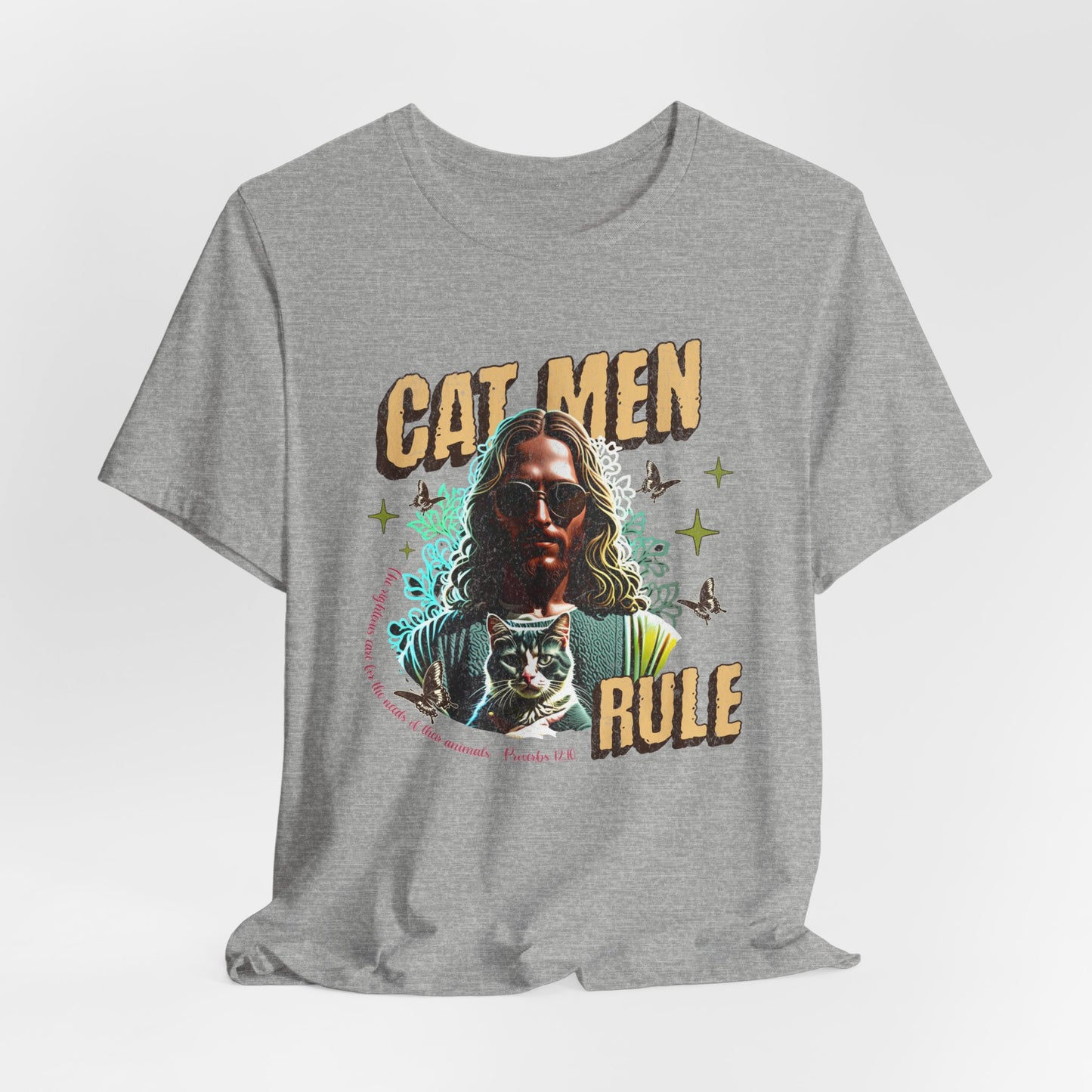 Cat Men Rule Jesus Tee, Cuddling Cat Christian Shirt, Unisex Christian T-Shirt, Funny Cat Lover Gift, Cat Dad Tee