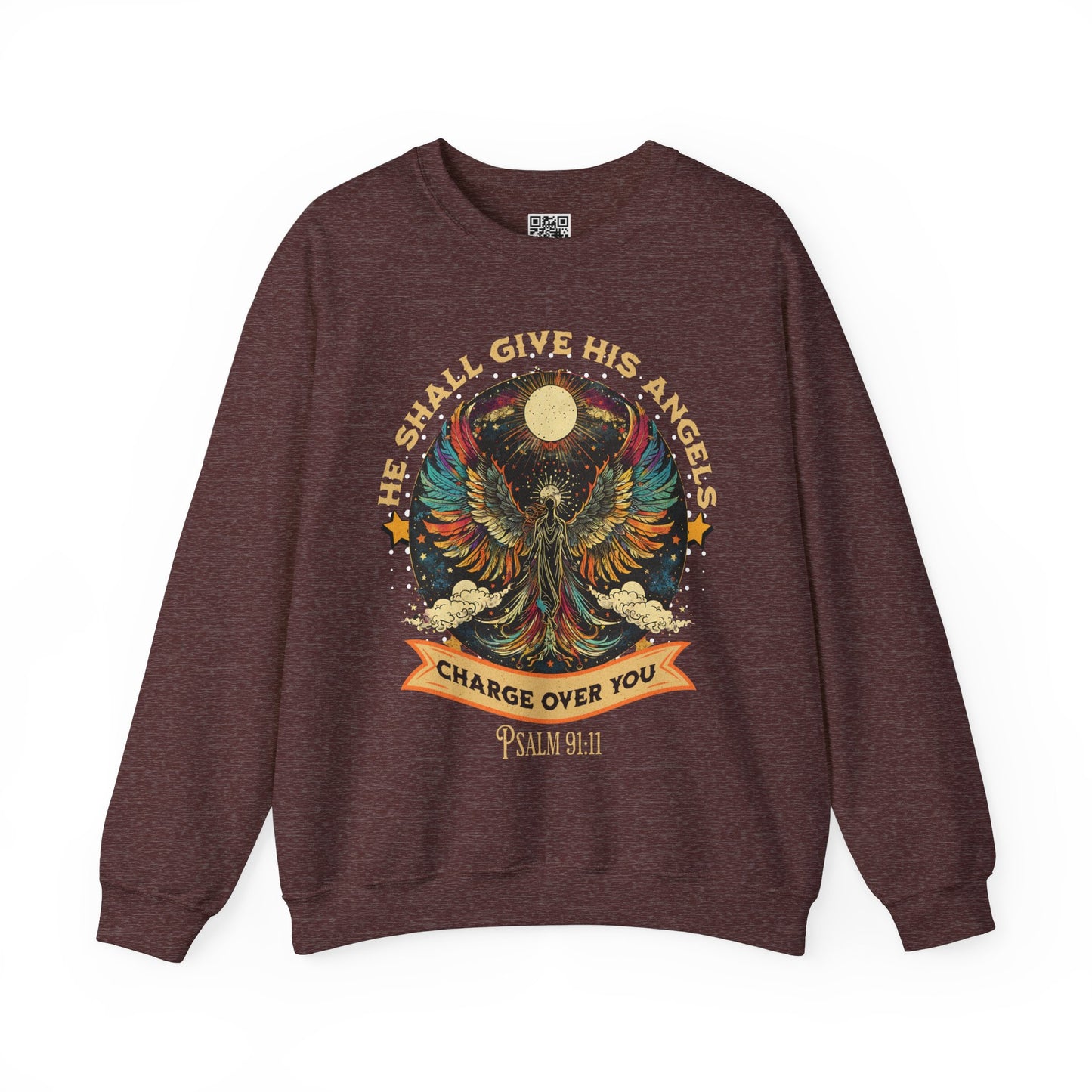 He Shall Give His Angels Charge Over You Unisex Heavy Blend Crewneck Sweatshirt, Christian Merch, Christian Streetwear, Ministry Shirt, Faith Based Shirt, Jesus Apparel