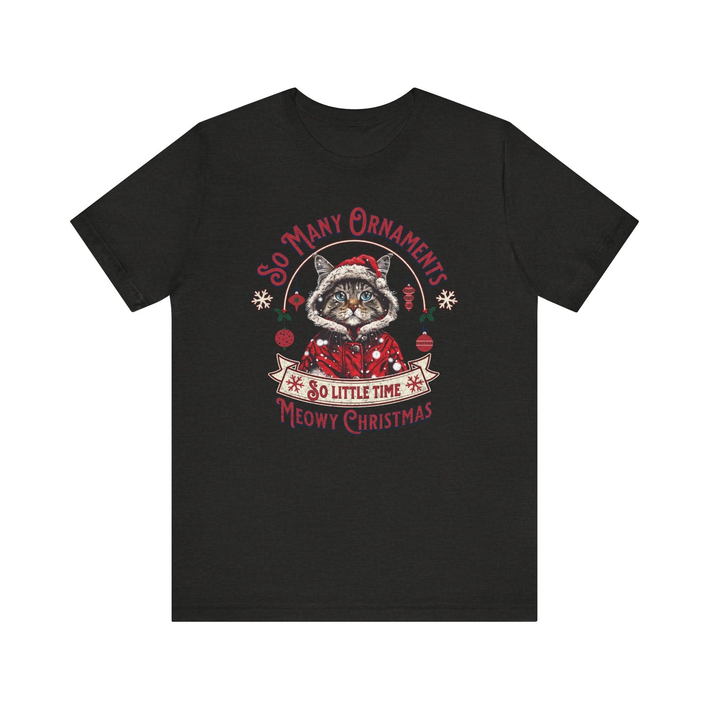 Meowy Christmas Cat Unisex Jersey Short Sleeve Tee, Cat Themed Gifts, Funny Cat Shirt, Calico Cat T-Shirt, Cat Mom Tee, Calico Cat Gifts