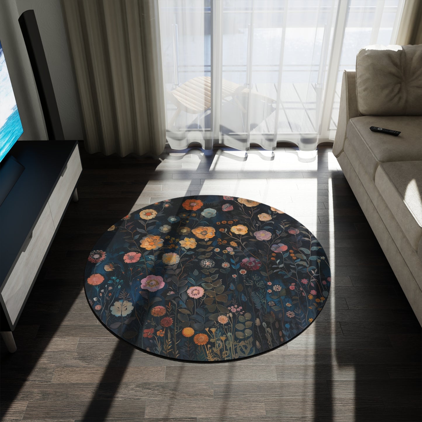 Woodland Floral Botanical Round Area Rug, Funky, Colorful Cool Unique Area Rugs, Unique 60" Round Rug, Custom Print Available