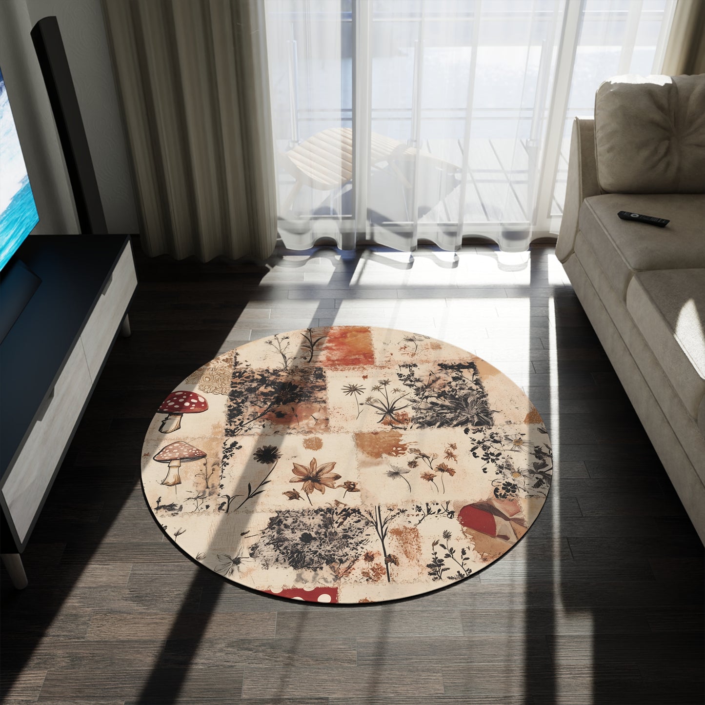 Round Mushroom Area Rug, Funky, Colorful & Unique Fairycore Area Rugs, Unique 60" Round Rug, Custom Print Available
