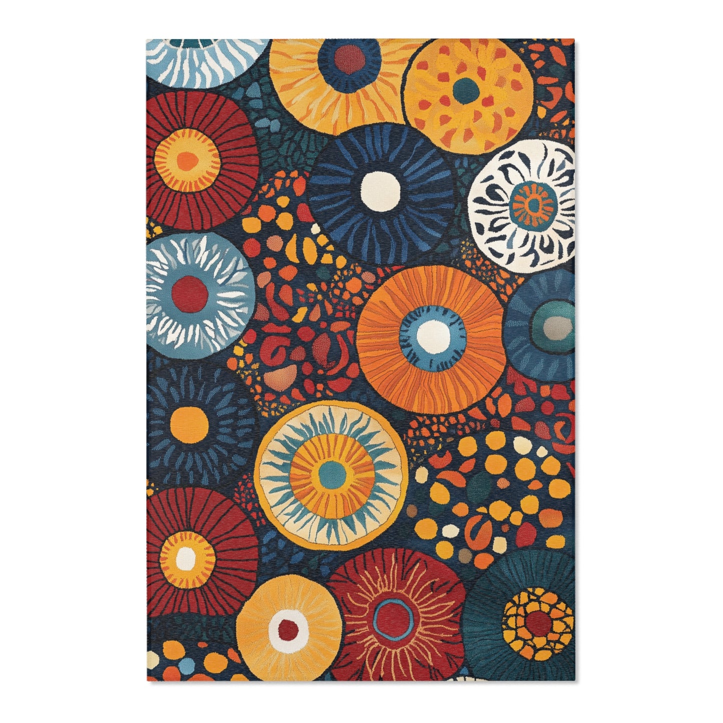 Modern Boho Circle Area Rug, Funky, Colorful, & Unique Area Rugs, Custom Print Rug Bathmat Doormat, 3 Sizes-24x36 in, 36x60 in and 48x72 in