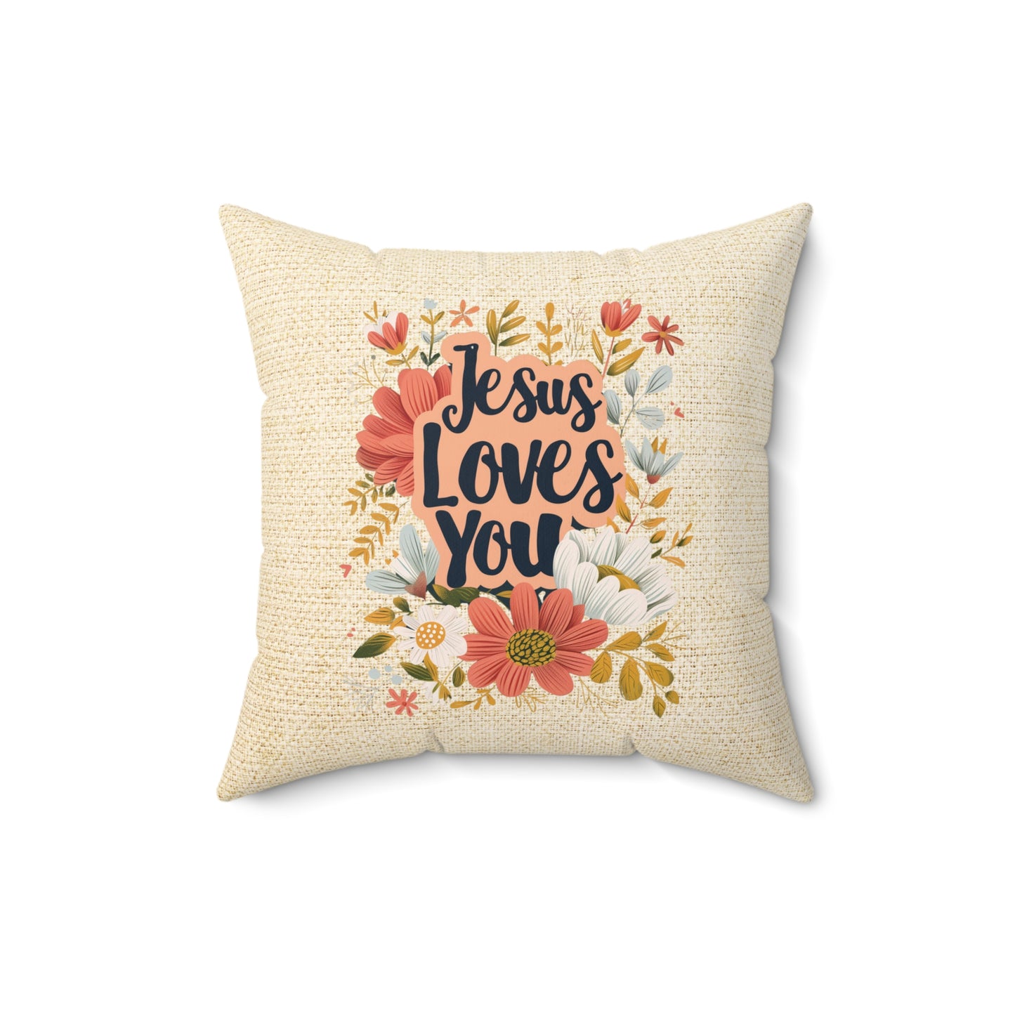 Jesus Loves You Throw Pillow, Spun Polyester Square, Christian Home Décor Items and Gifts, Religious Pillows, Gift for Christian Family and Friends
