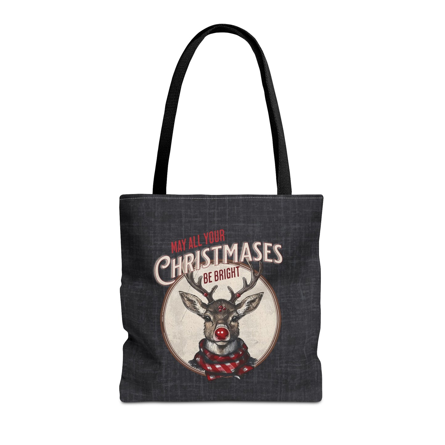 Christmas Reindeer Tote Bag, May all your Christmases be Bright, Travel Bag, Bible Bag, Gift for Christmas Part, Book Bag, Getaway Bag, Secret Santa Gift
