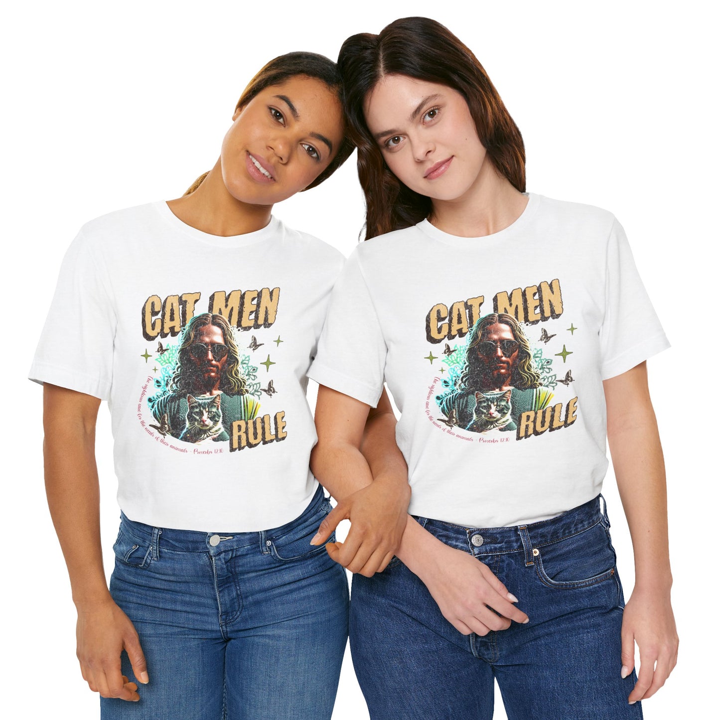 Cat Men Rule Jesus Tee, Cuddling Cat Christian Shirt, Unisex Christian T-Shirt, Funny Cat Lover Gift, Cat Dad Tee