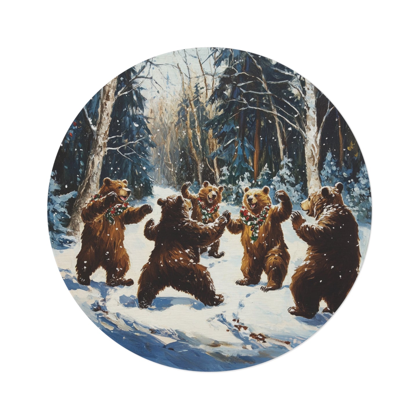 Round Dancing Bears Area Rug, Funky, Colorful & Unique Area Rugs, Unique 60" Round Rug, Woodland Animal Forest Rug, Woodland Nursery Rug