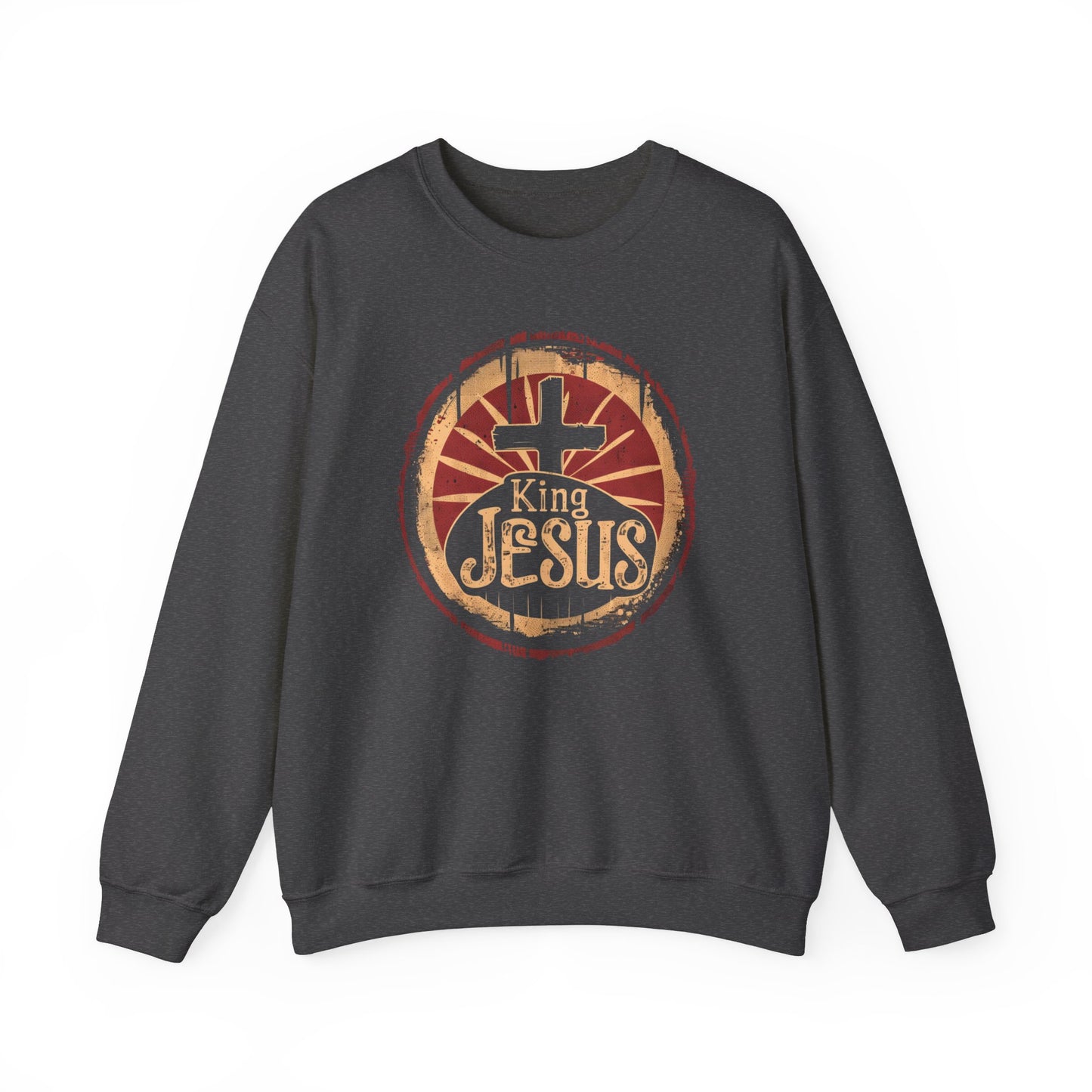 King Jesus Unisex Heavy Blend Crewneck Sweatshirt, Christian Merch, Christian Streetwear, Ministry Shirt, Faith Based Shirt, Praise Sweater