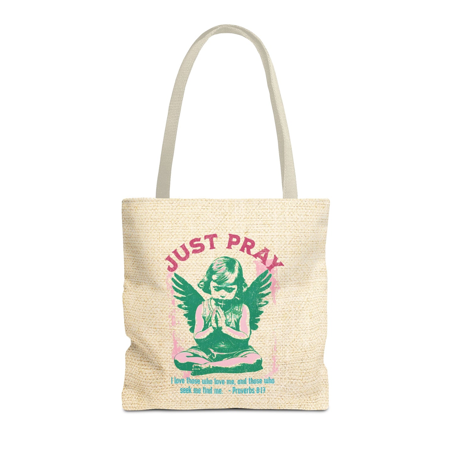 Just Pray Tote Bag, Christian Merch, Gifts of the Holy Spirit, Travel Bag, Bible Bag, Book Bag, Getaway Bag, Secret Santa Gift, Gift for Church People