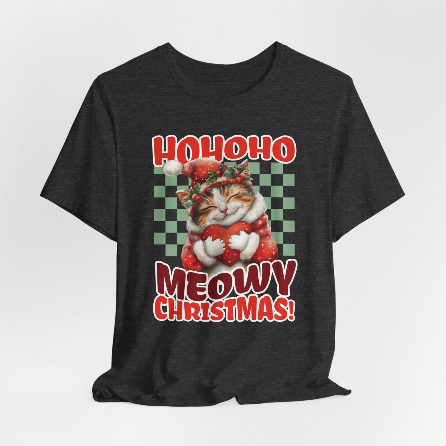 Meowy Christmas Cat Unisex Jersey Short Sleeve Tee, Cat Themed Gifts, Funny Cat Shirt, Calico Cat T-Shirt, Cat Mom Tee, Calico Cat Gifts