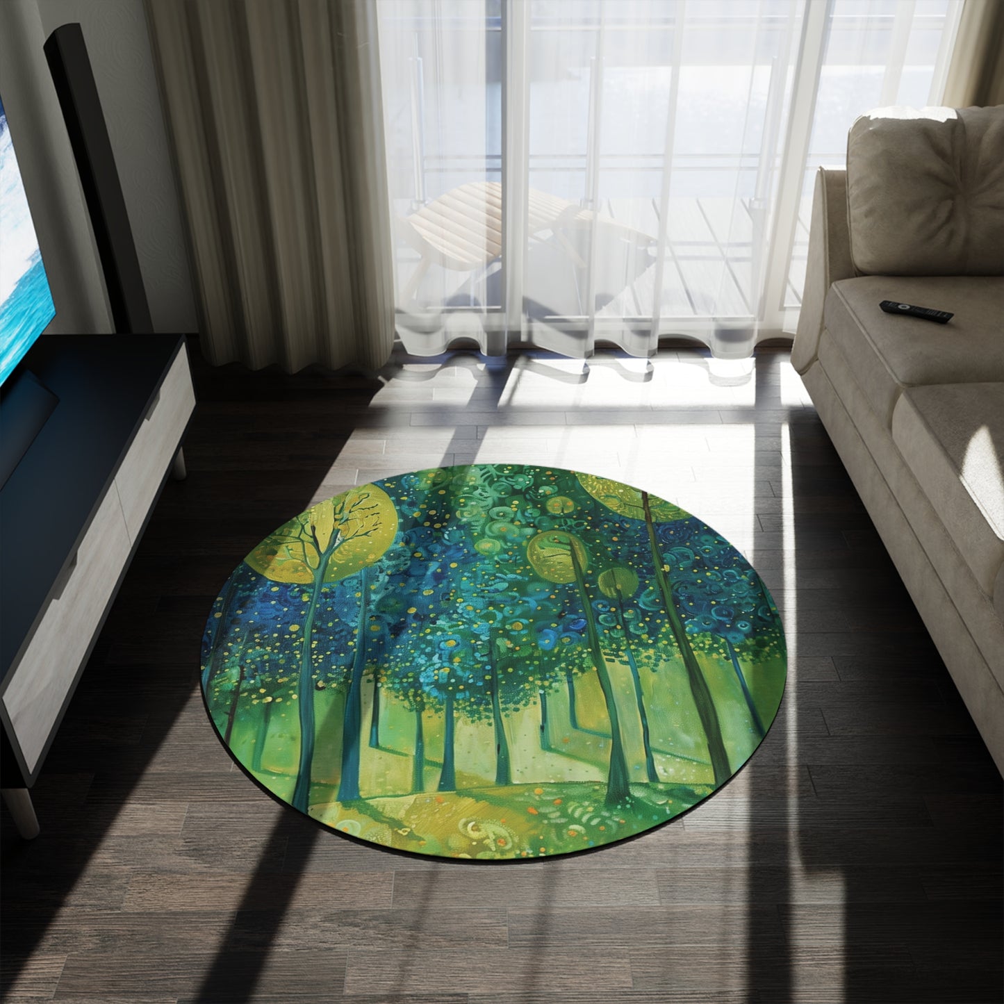 Woodland Floral Botanical Round Area Rug, Funky, Colorful Cool Unique Area Rugs, Unique 60" Round Rug, Custom Print Available