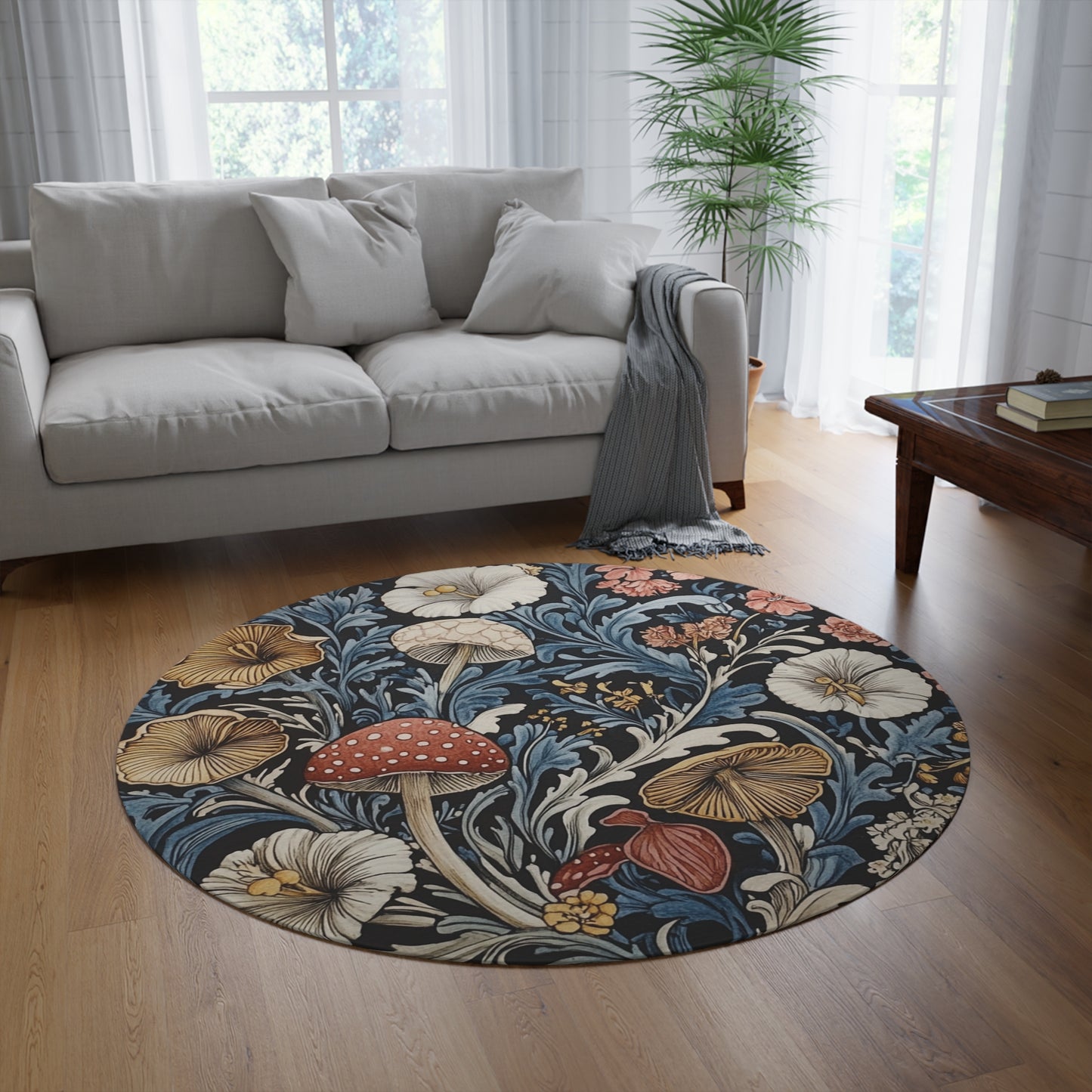 Mushroom Round Area Rug, Funky, Colorful & Unique Fairycore Area Rugs, Unique 60" Round Rug, Custom Print Available