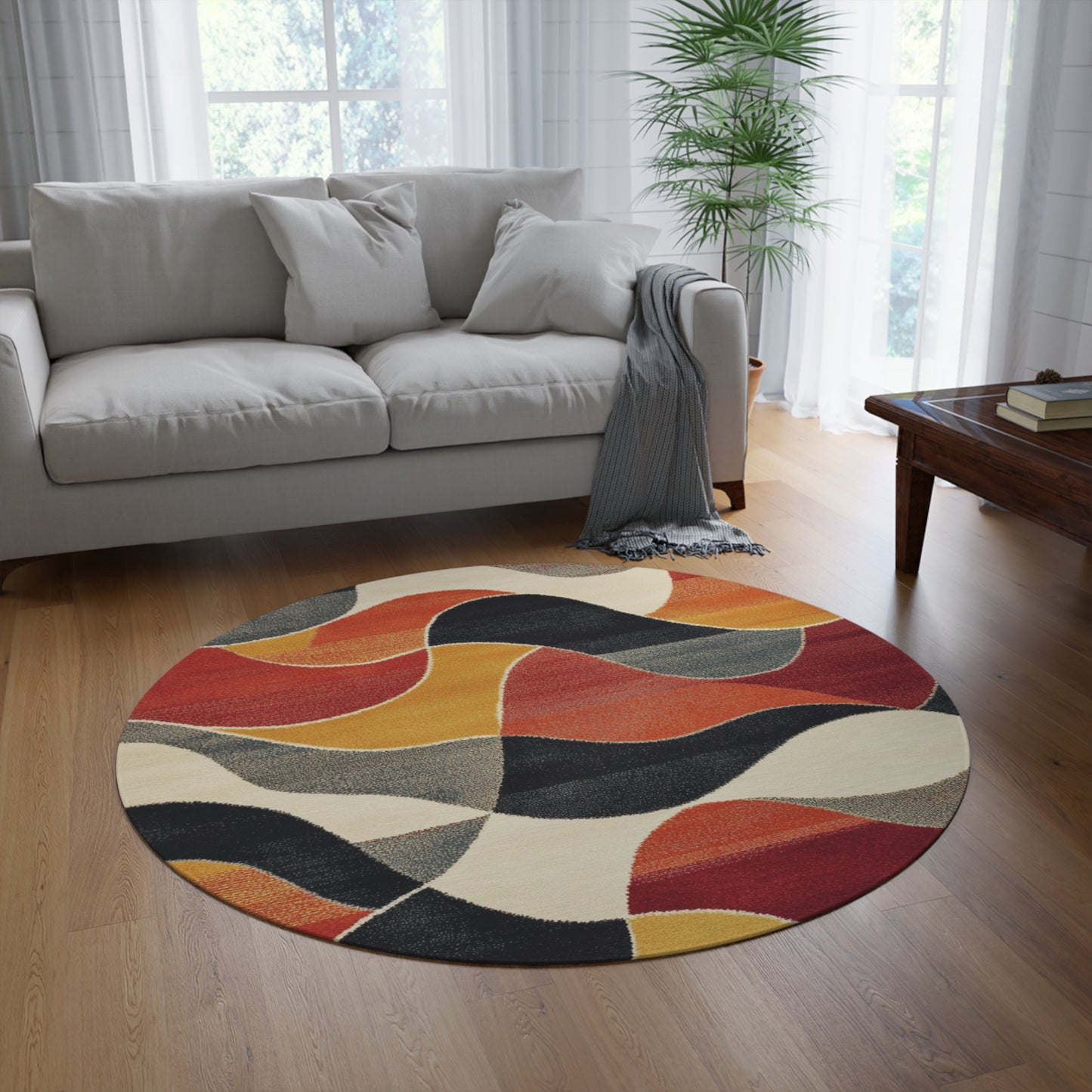 Retro Round Area Rug, Funky, Colorful Cool Unique Area Rugs, Unique 60" Round Rug, Custom Print Available