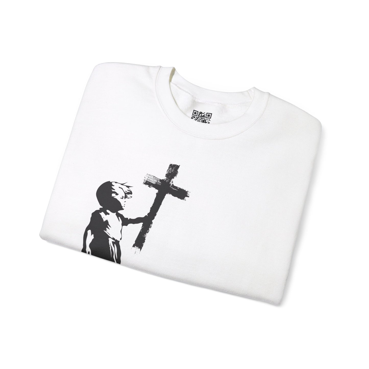 Girl with Cross Unisex Heavy Blend Crewneck Sweatshirt, Christian Merch, Christian Streetwear, Ministry Shirt, Faith Based Shirt, Jesus Apparel