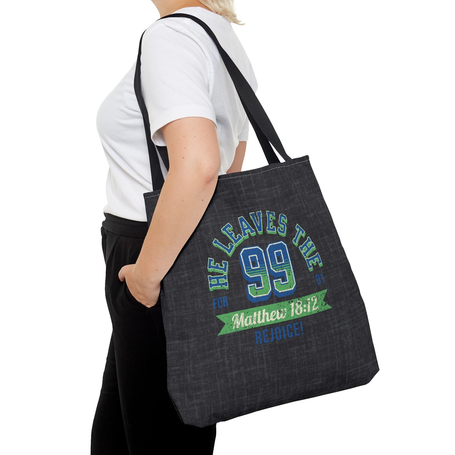 He Leaves the 99 Tote Bag, Christian Merch, Gifts of the Holy Spirit, Travel Bag, Bible Bag, Book Bag, Getaway Bag, Secret Santa Gift, Gift for Church People