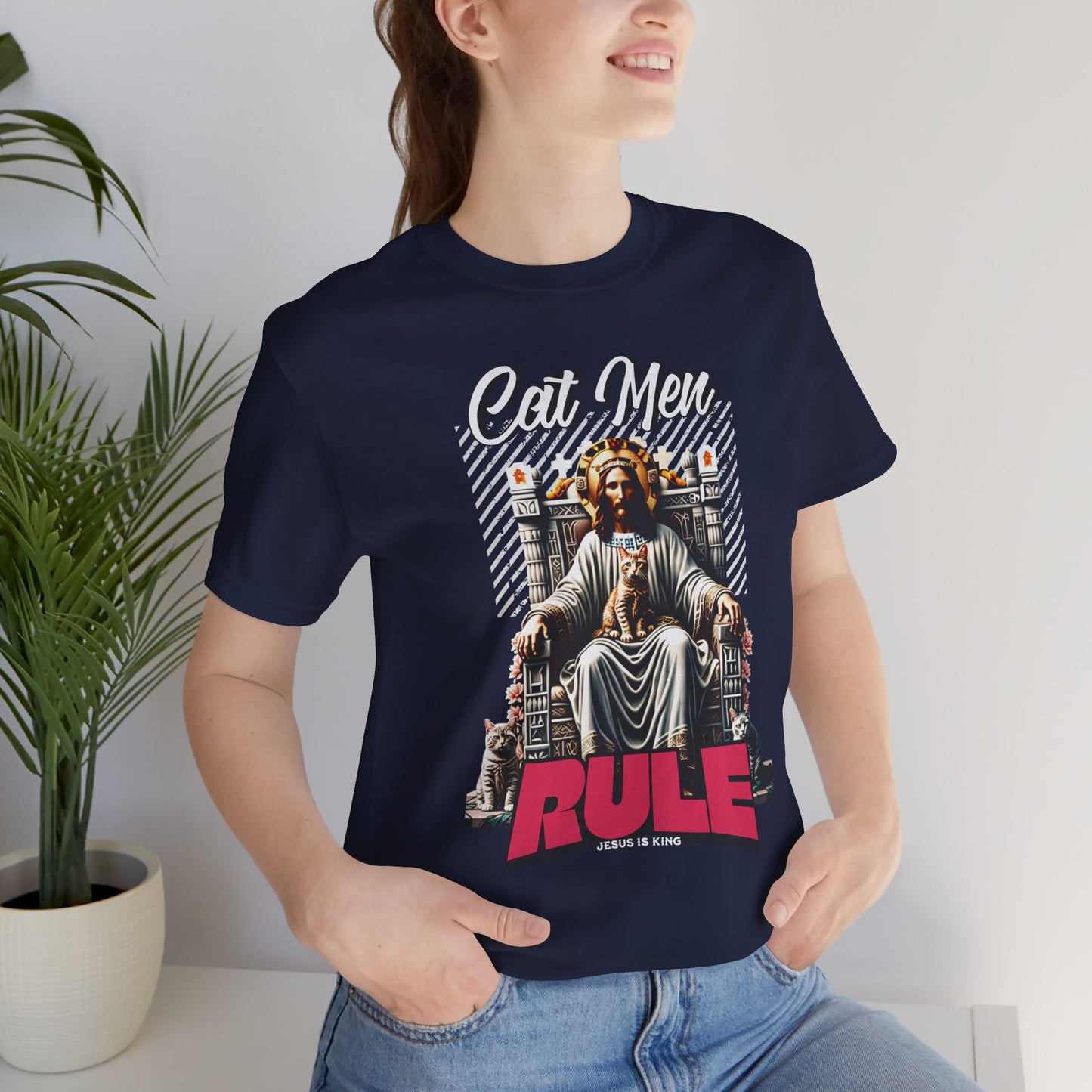 Cat Men Rule Jesus Tee, Cuddling Cat Christian Shirt, Unisex Christian T-Shirt, Funny Cat Lover Gift, Cat Dad Tee