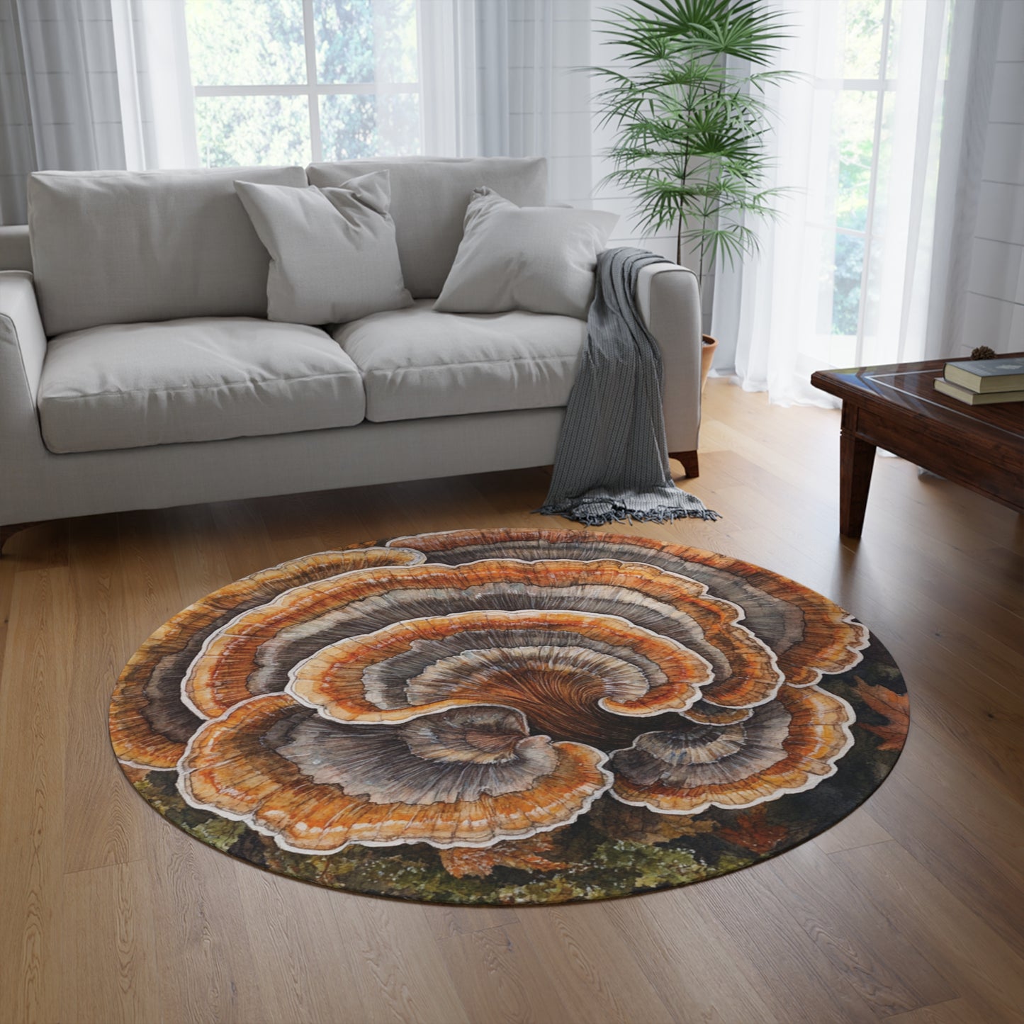 Round Turkey Tail Mushroom Area Rug, Funky & Unique Fairycore Area Rugs, Unique 60" Round Rug, Custom Print Available