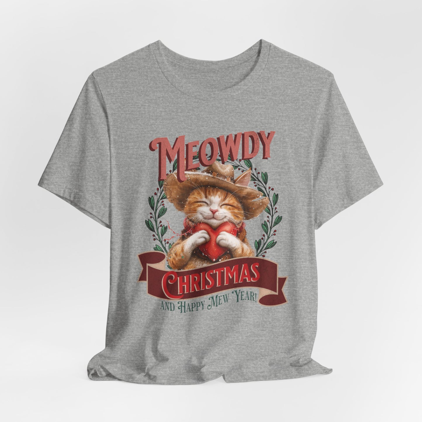 Meowdy Christmas Cat Unisex Jersey Short Sleeve Tee, Cat Themed Gifts, Funny Cat Shirt, Calico Cat T-Shirt, Cat Mom Tee, Calico Cat Gifts