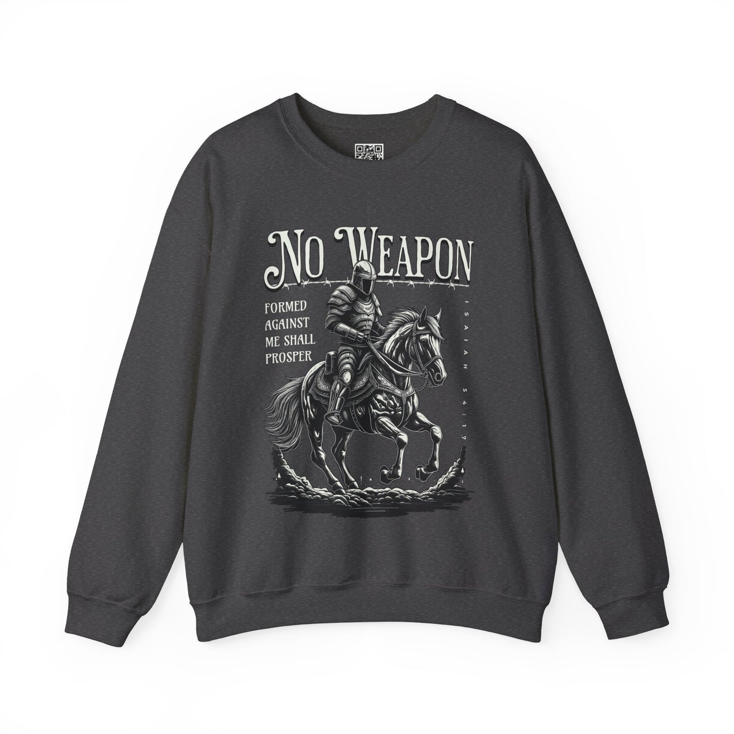 No Weapon Formed Against Me Shall Prosper Unisex Heavy Blend Crewneck Sweatshirt, Christian Merch, Christian Streetwear, Ministry Shirt, Faith Based Shirt, Jesus Apparel