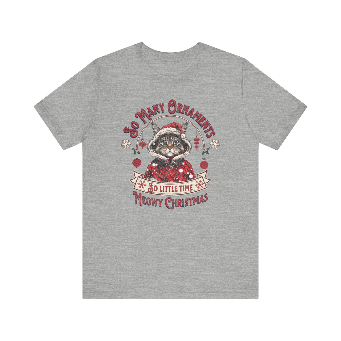 Meowy Christmas Cat Unisex Jersey Short Sleeve Tee, Cat Themed Gifts, Funny Cat Shirt, Calico Cat T-Shirt, Cat Mom Tee, Calico Cat Gifts
