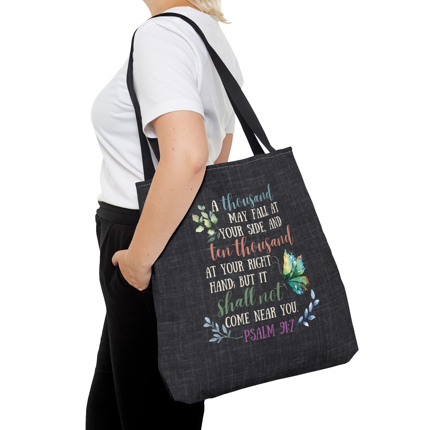 Psalm 91:7 Tote Bag, Christian Merch, Gifts of the Holy Spirit, Travel Bag, Bible Bag, , Book Bag, Getaway Bag, Secret Santa Gift, Gift for Church People
