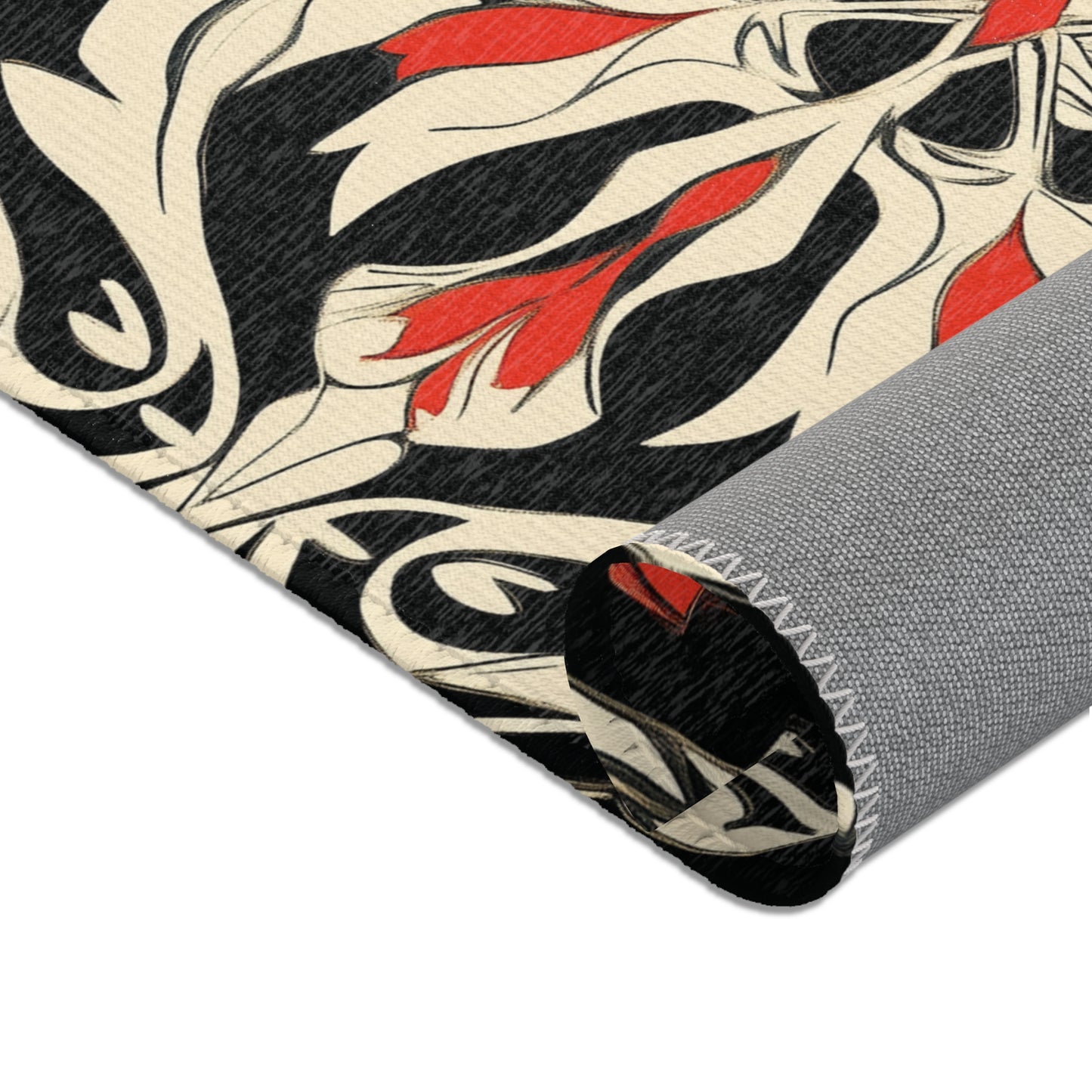 Modern Floral Boho Area Rug, Funky, Off White, & Unique Area Rugs, Custom Print Rug or Bathmat, 3 Sizes - 24x36 in, 36x60 in and 48x72 in