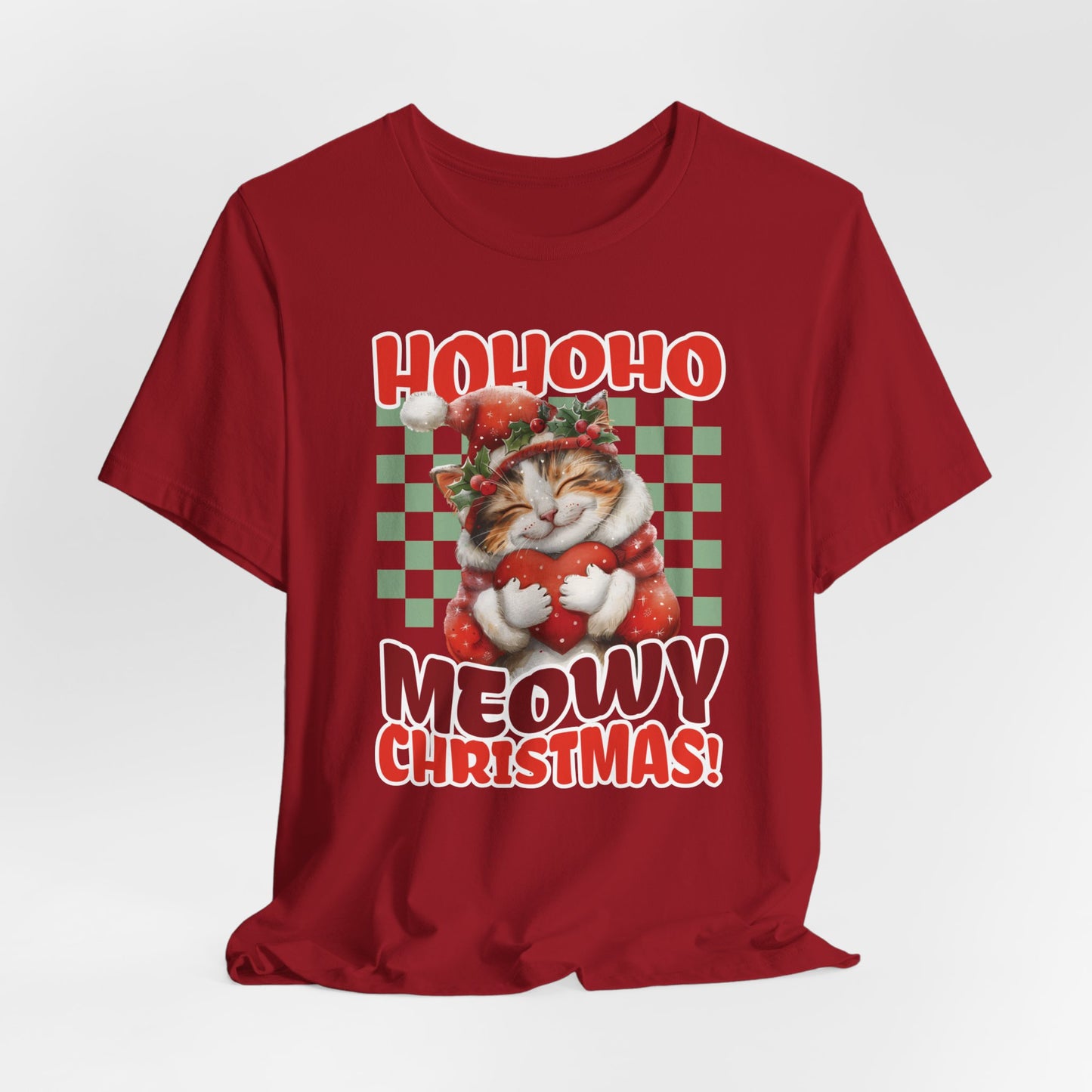 Meowy Christmas Cat Unisex Jersey Short Sleeve Tee, Cat Themed Gifts, Funny Cat Shirt, Calico Cat T-Shirt, Cat Mom Tee, Calico Cat Gifts