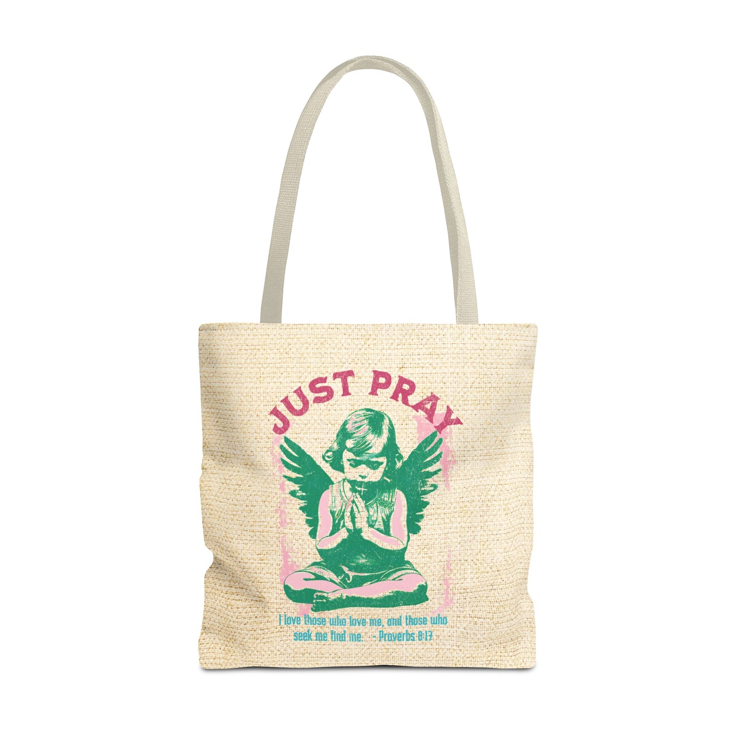 Just Pray Tote Bag, Christian Merch, Gifts of the Holy Spirit, Travel Bag, Bible Bag, Book Bag, Getaway Bag, Secret Santa Gift, Gift for Church People