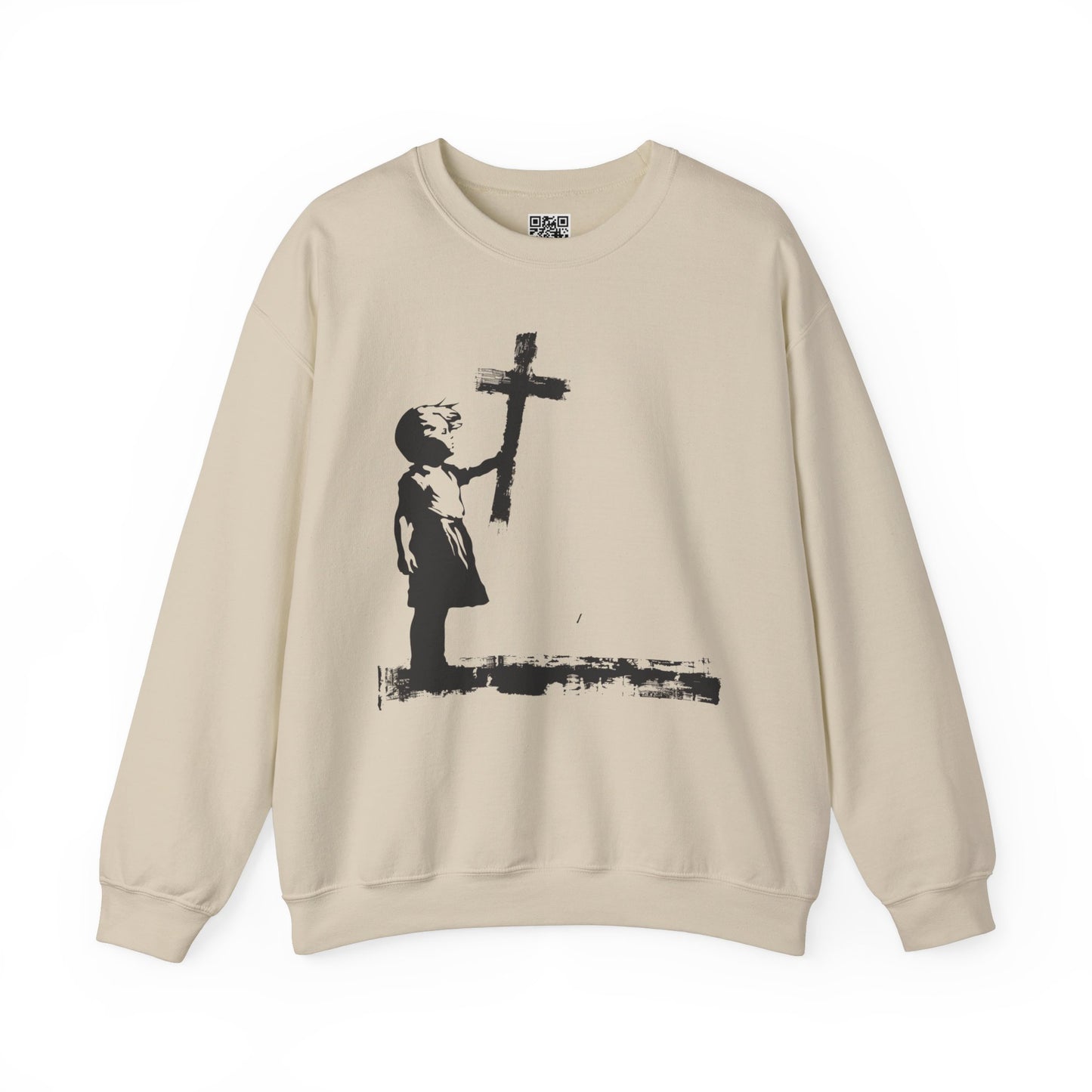Girl with Cross Unisex Heavy Blend Crewneck Sweatshirt, Christian Merch, Christian Streetwear, Ministry Shirt, Faith Based Shirt, Jesus Apparel