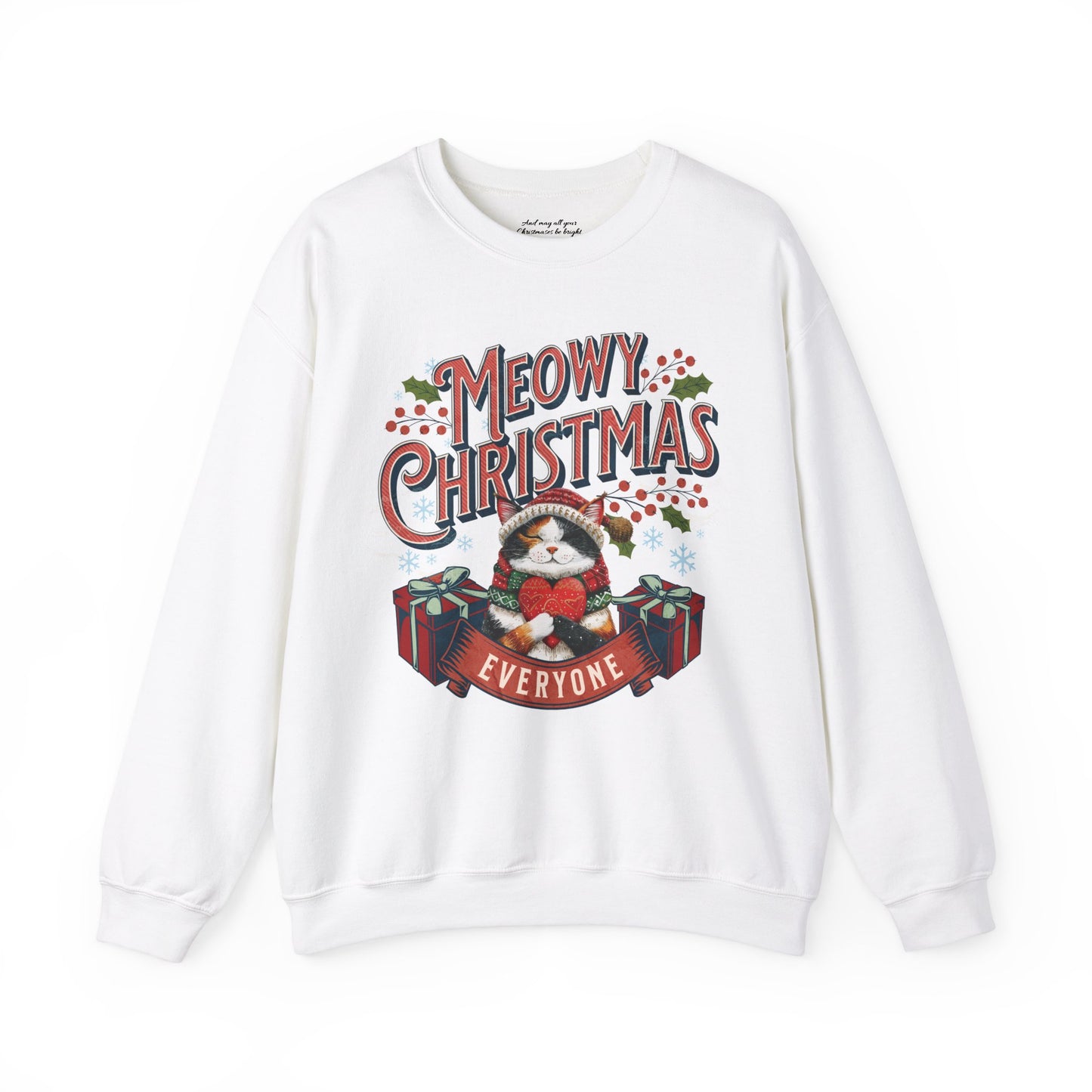Meowy Christmas Cat Sweatshirt, Unisex Heavy Blend™ Crewneck, Cat Themed Gifts, Funny Cat Shirt, Calico Cat Sweater, Cat Mom Sweatshirt
