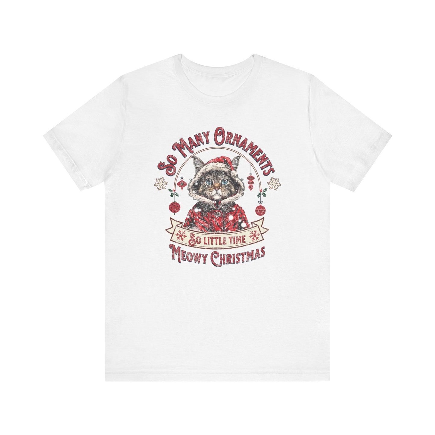 Meowy Christmas Cat Unisex Jersey Short Sleeve Tee, Cat Themed Gifts, Funny Cat Shirt, Calico Cat T-Shirt, Cat Mom Tee, Calico Cat Gifts