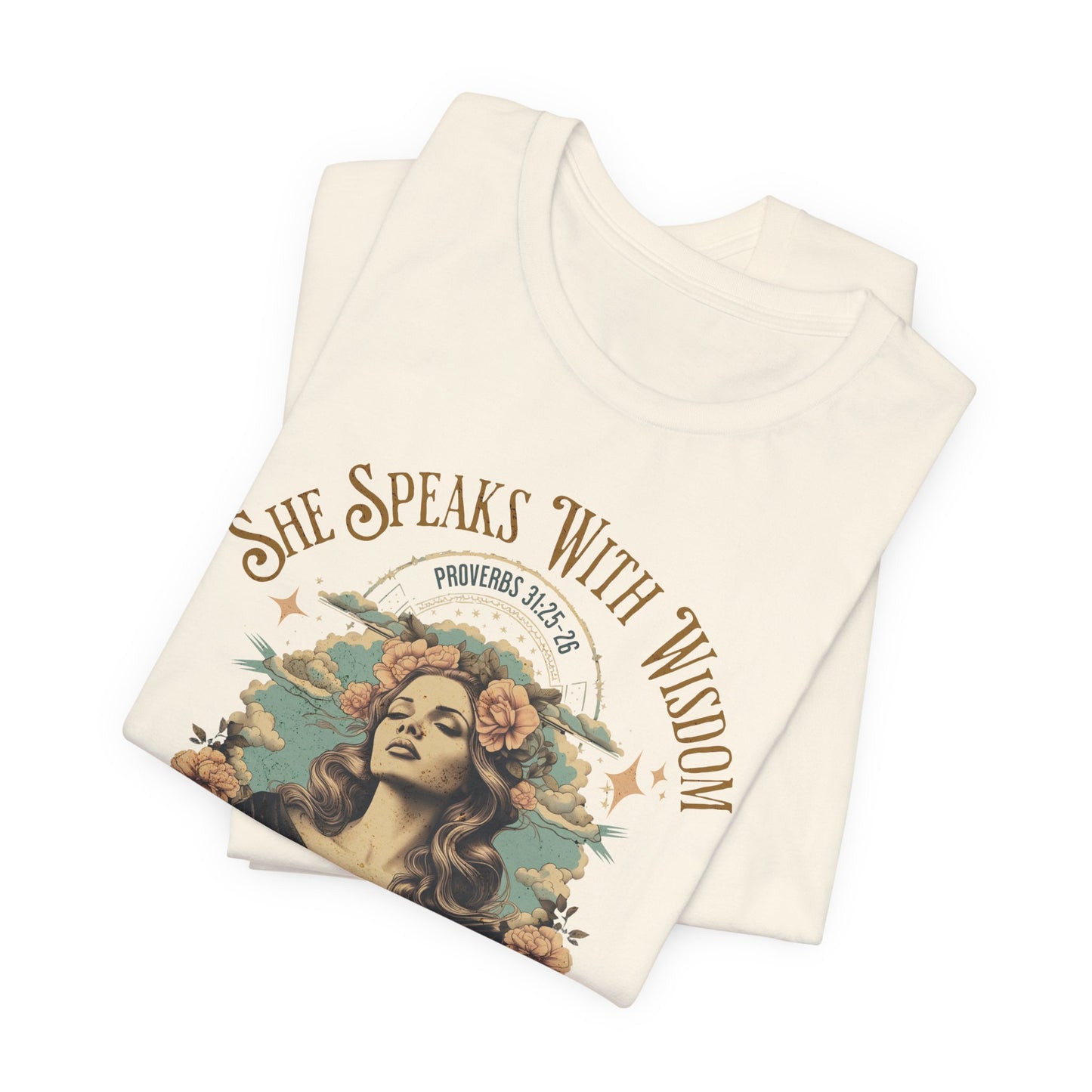 She Speaks with Wisdom T-Shirt - Unisex Jersey Short Sleeve Tee, Christian Merch, Christian Streetwear, Faith Based Shirt