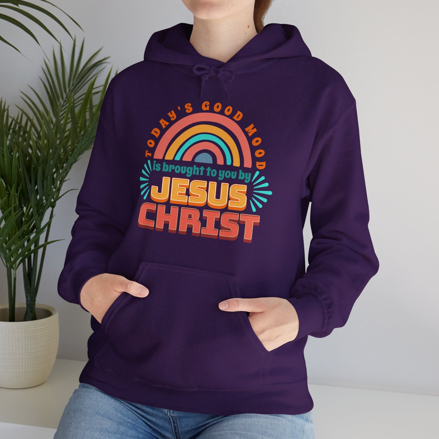 Today's Good Mood is Brought to you by Jesus Christ Unisex Heavy Blend™ Hooded Sweatshirt, Christian Merch, Christian Streetwear, Ministry Shirt, Faith Based Shirt, Praise Hoodie