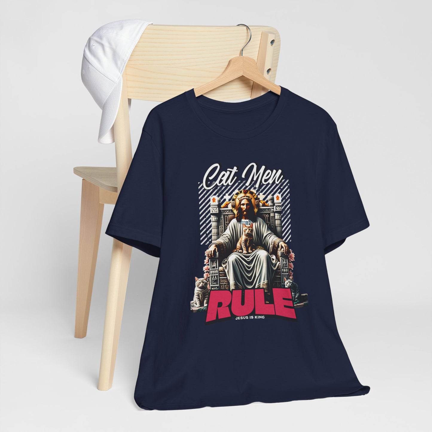 Cat Men Rule Jesus Tee, Cuddling Cat Christian Shirt, Unisex Christian T-Shirt, Funny Cat Lover Gift, Cat Dad Tee