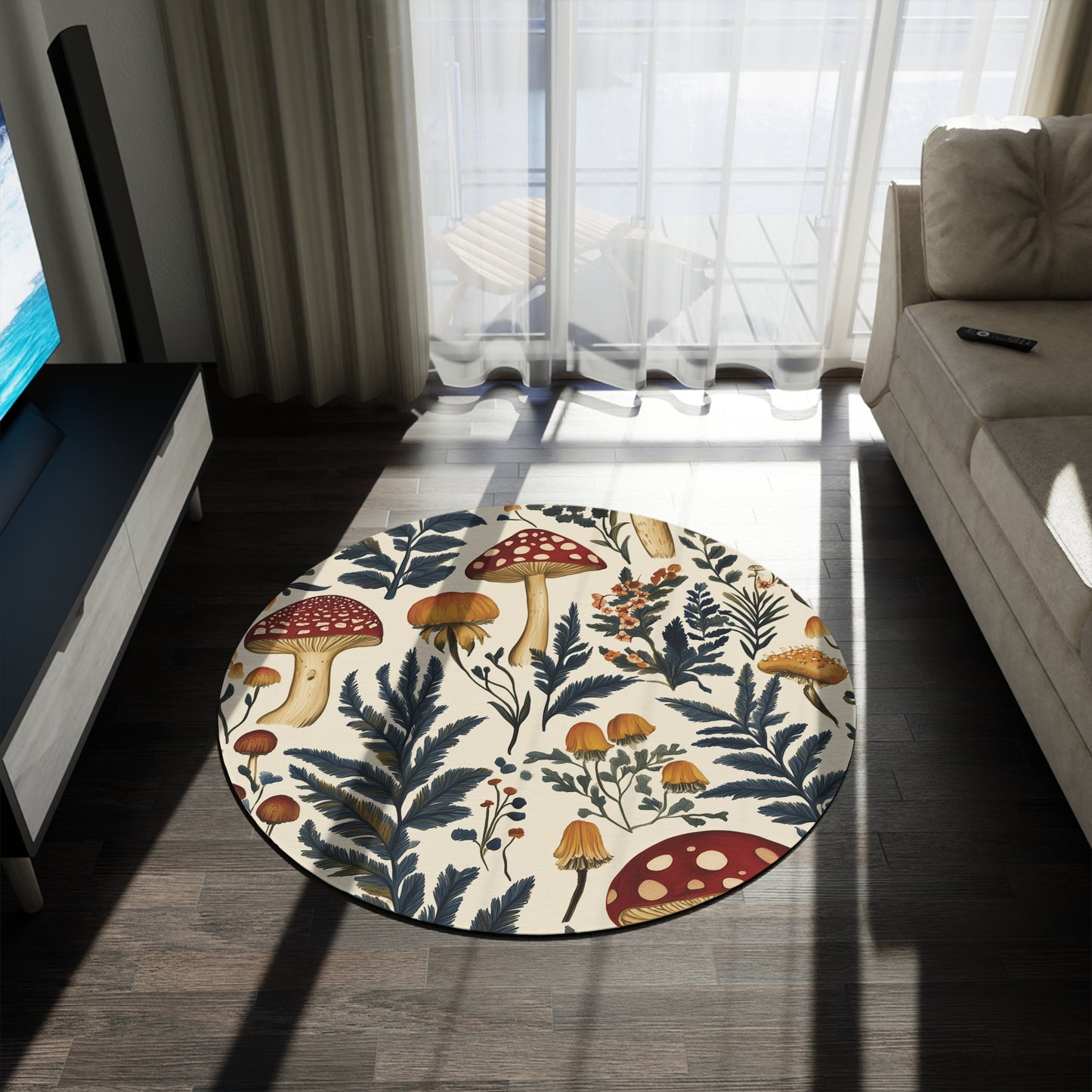Round Mushroom Area Rug, Funky, Colorful & Unique Fairycore Area Rugs, Unique 60" Round Rug, Custom Print Available