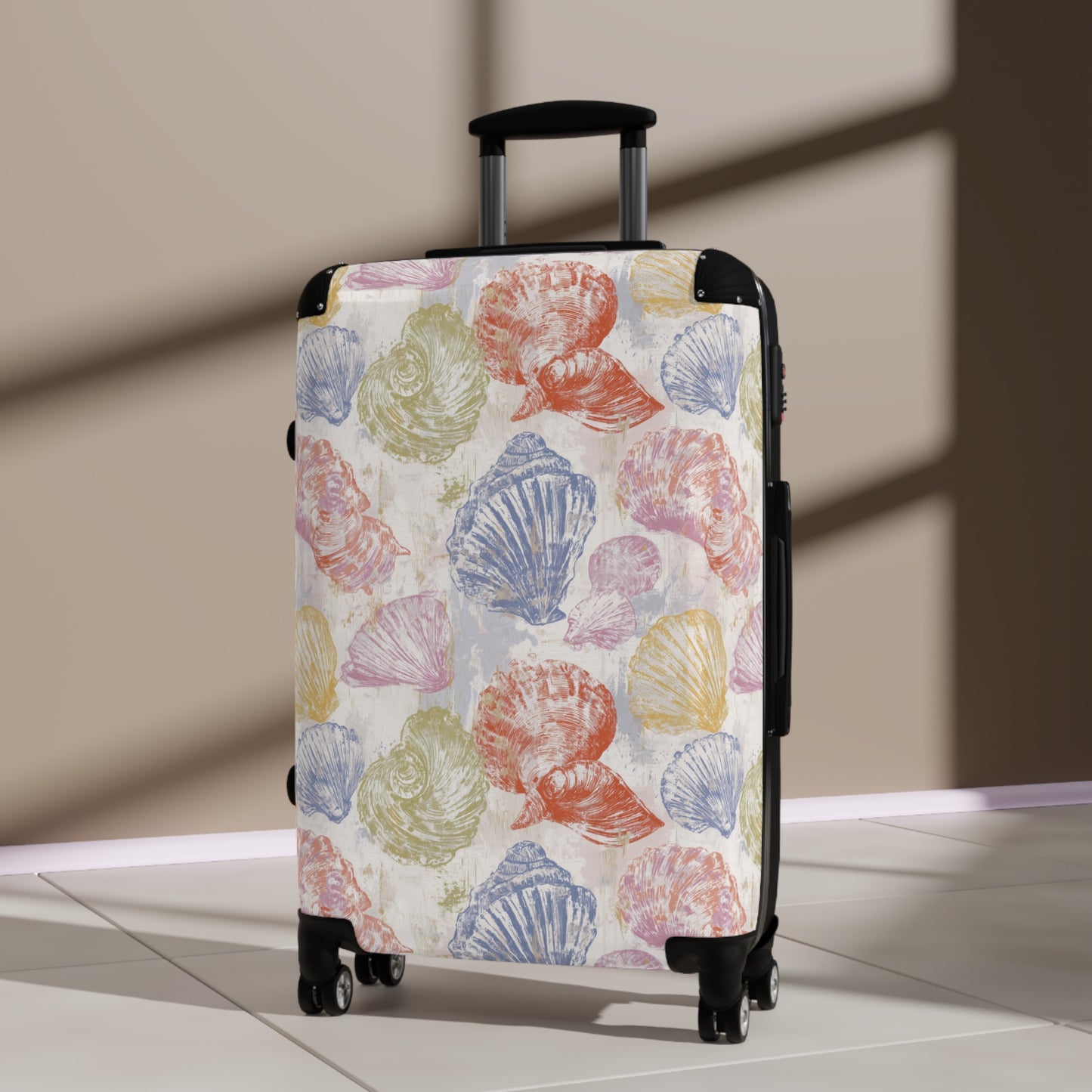 Tropical Beach Sea Shell Suitcase, Bright and Colorful Vacation Luggage for Airport, Rolling Weekender Travel Bag Gift for Flight Attendant